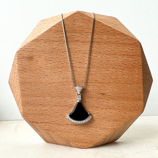 Black Onyx Agate Fan Skirt Sterling Silver Pendant, YS-0622-1668656844 - AriaDesignCollection