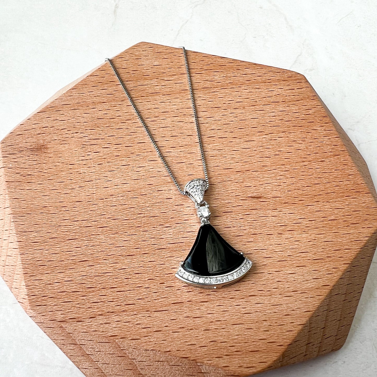 Black Onyx Agate Fan Skirt Sterling Silver Pendant, YS-0622-1668656844 - AriaDesignCollection