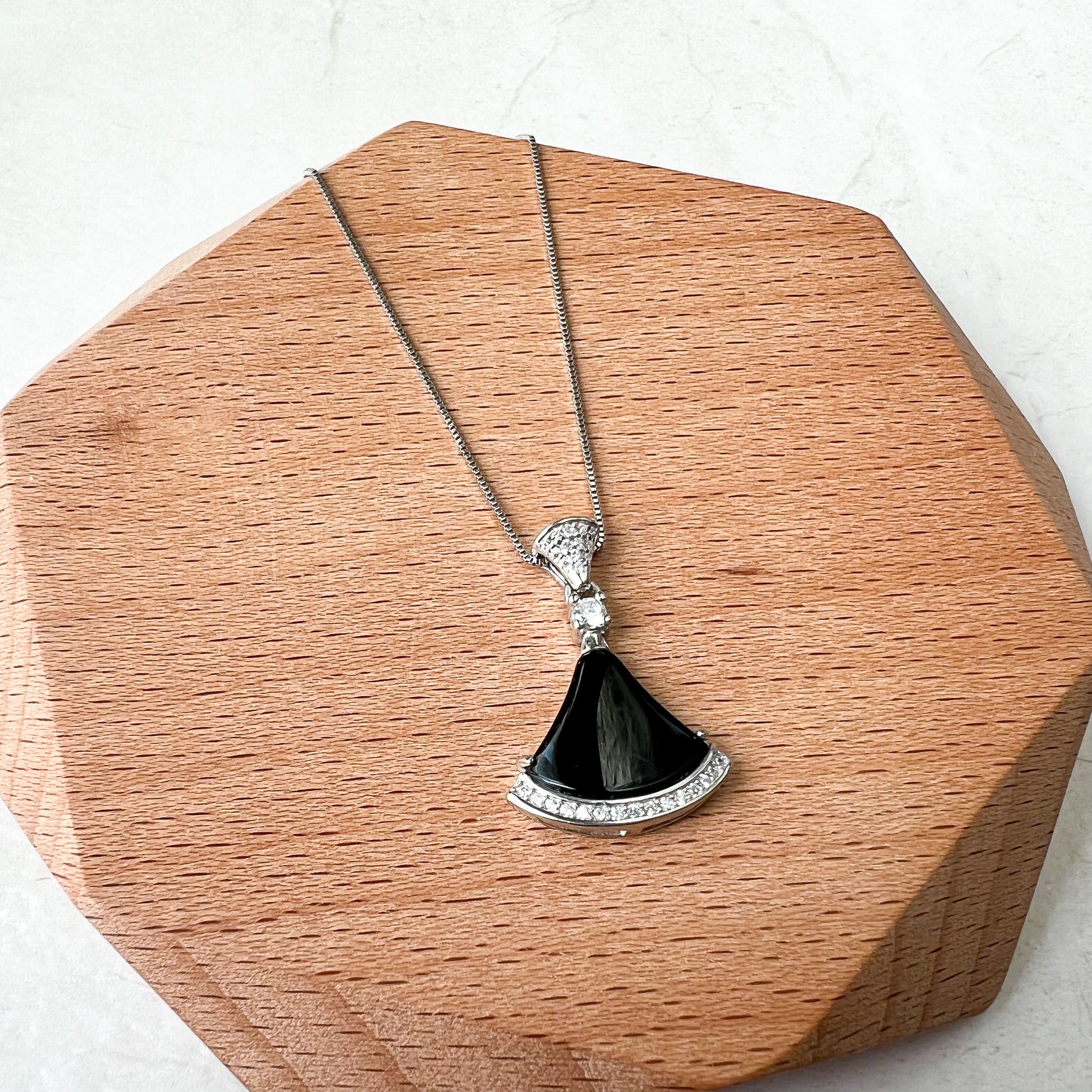 Black Onyx Agate Fan Skirt Sterling Silver Pendant, YS-0622-1668656844 - AriaDesignCollection