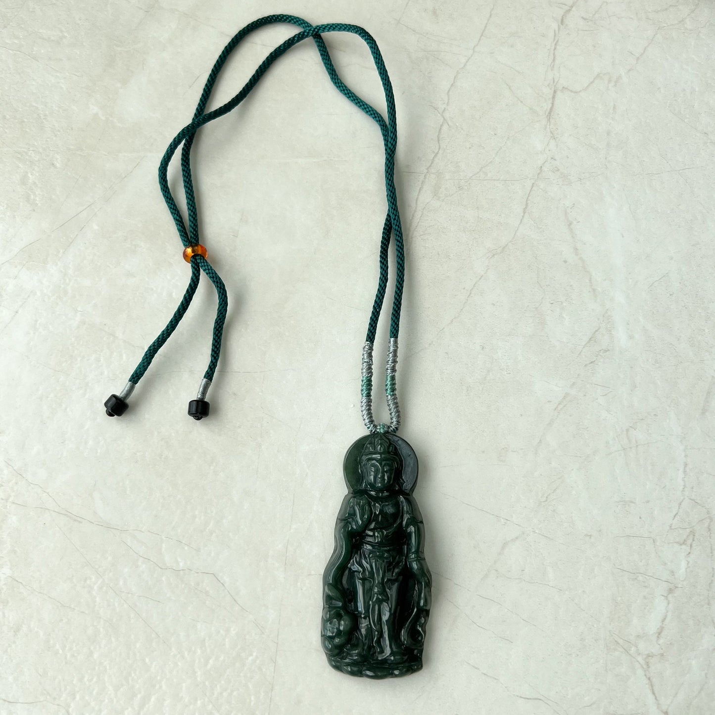 Jadeite Jade Standing Guan Yin Avalokiteshvara Carved Pendant Necklace, Quan Am, YJ-1221-0308299 - AriaDesignCollection