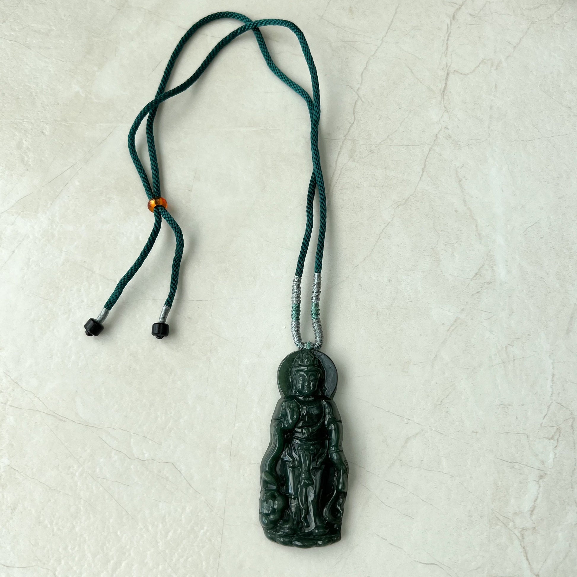 Jadeite Jade Standing Guan Yin Avalokiteshvara Carved Pendant Necklace, Quan Am, YJ-1221-0308299 - AriaDesignCollection