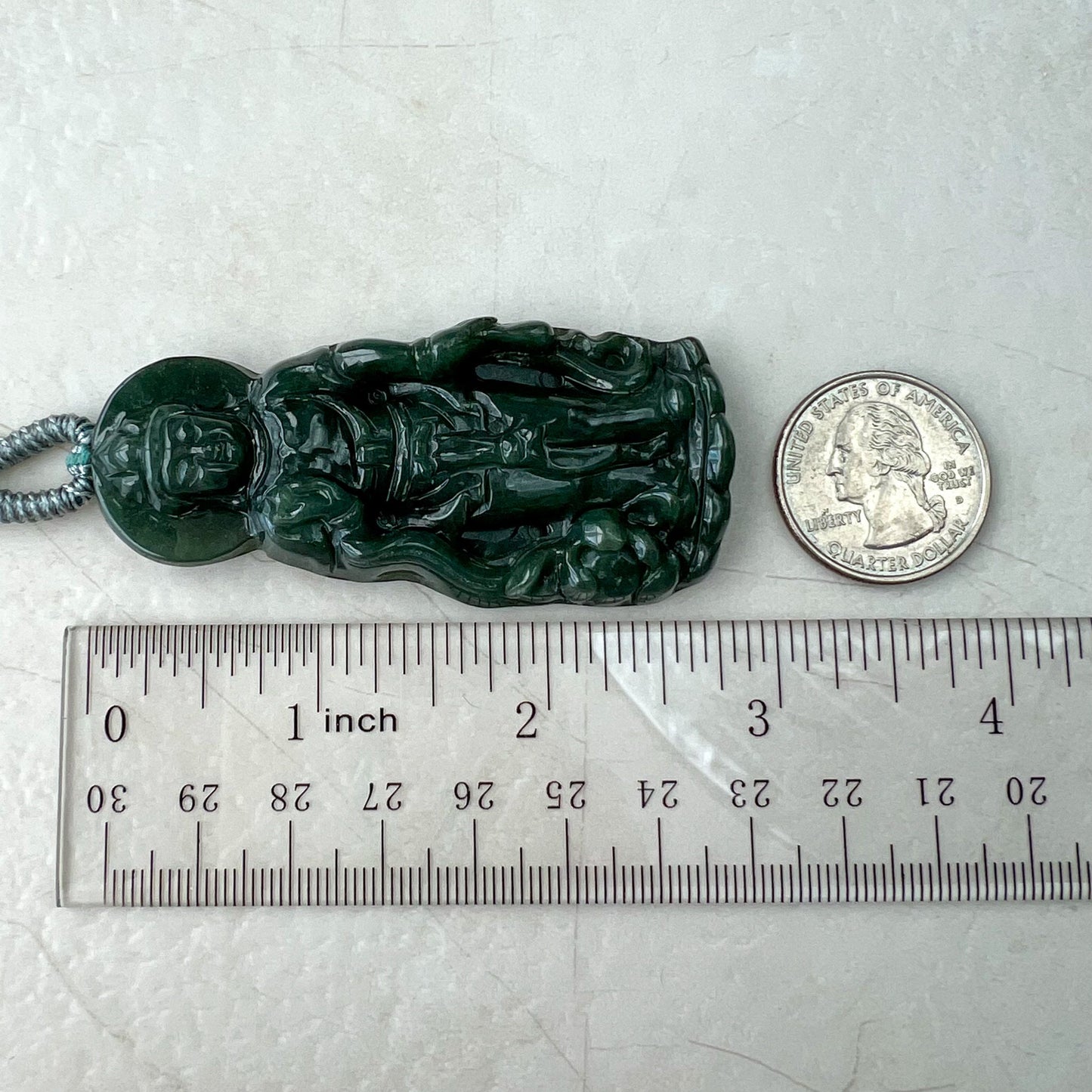 Jadeite Jade Standing Guan Yin Avalokiteshvara Carved Pendant Necklace, Quan Am, YJ-1221-0308299 - AriaDesignCollection
