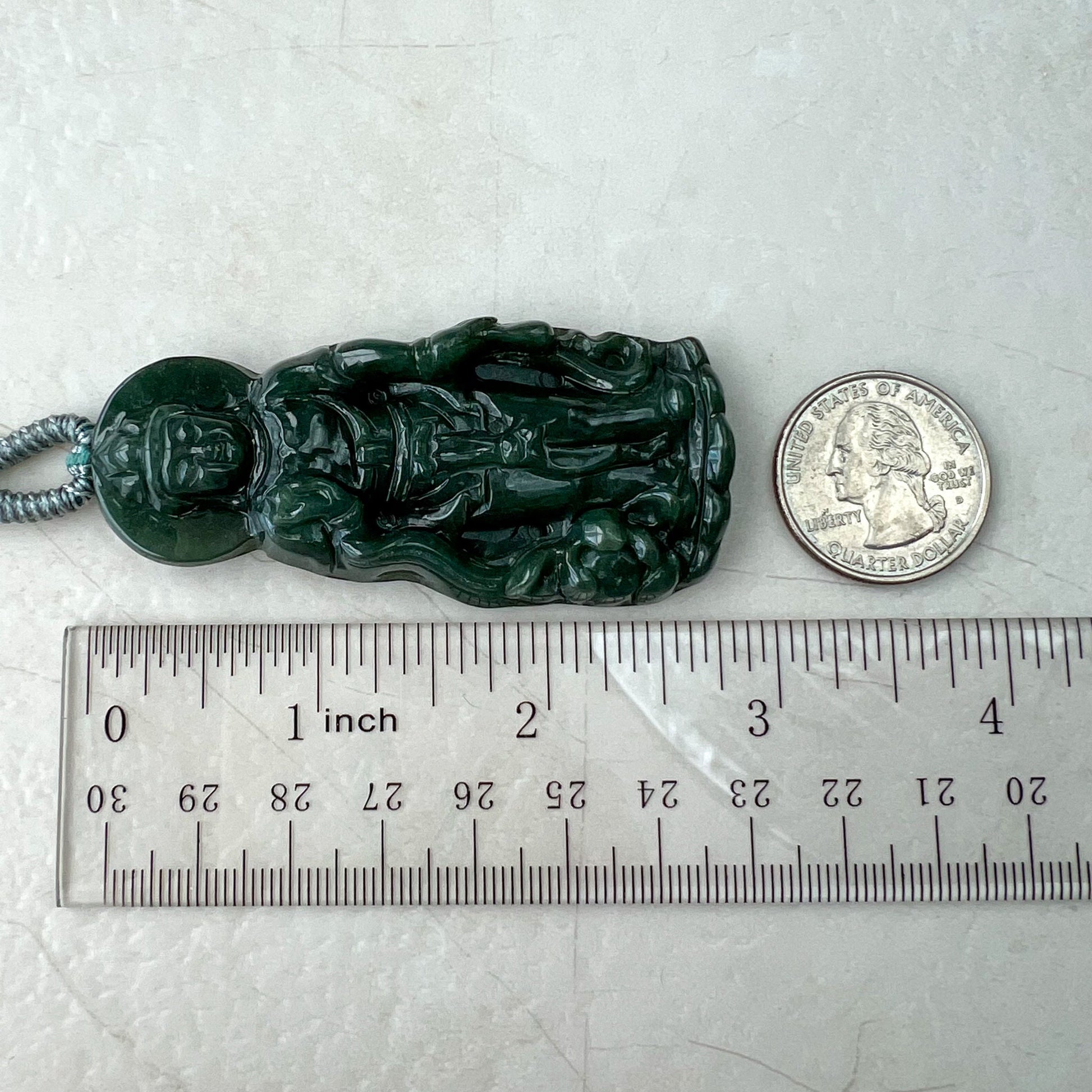 Jadeite Jade Standing Guan Yin Avalokiteshvara Carved Pendant Necklace, Quan Am, YJ-1221-0308299 - AriaDesignCollection