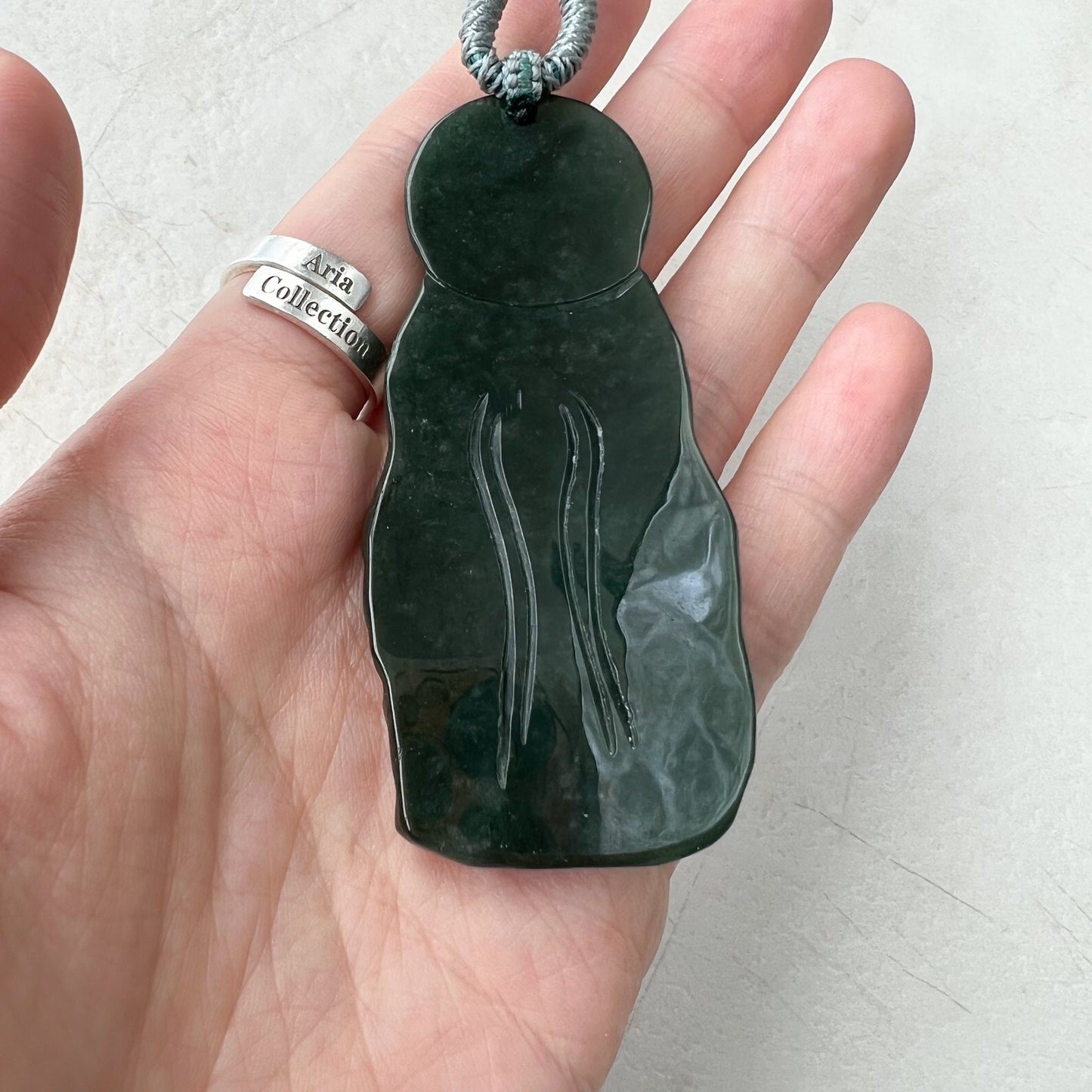 Jadeite Jade Standing Guan Yin Avalokiteshvara Carved Pendant Necklace, Quan Am, YJ-1221-0308299 - AriaDesignCollection