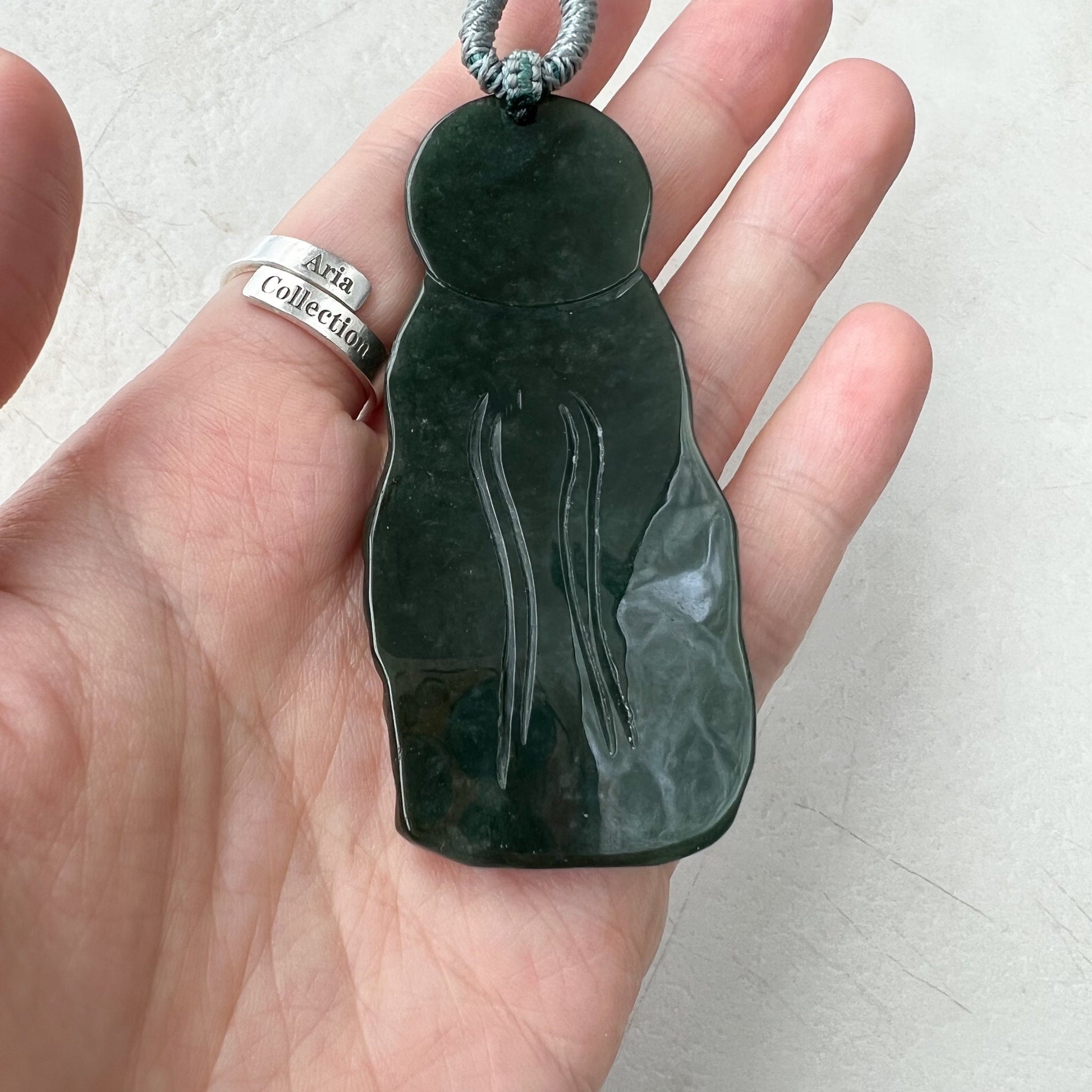 Jadeite Jade Standing Guan Yin Avalokiteshvara Carved Pendant Necklace, Quan Am, YJ-1221-0308299 - AriaDesignCollection