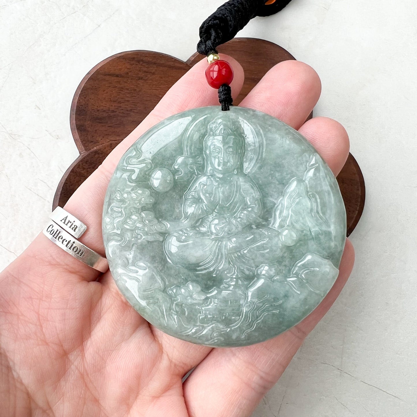 Jadeite Jade Guan Yin Mountain Landscape Avalokiteshvara, Quan Am, 观音, Hand Carved Pendant Necklace, YJ-0622-1668988969 - AriaDesignCollection