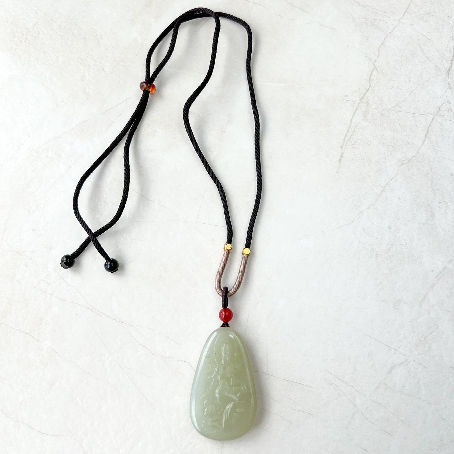 Light Green Yellow Nephrite Jade Guan Yin Necklace, Quan Am, , JS-0922-1667880614 - AriaDesignCollection