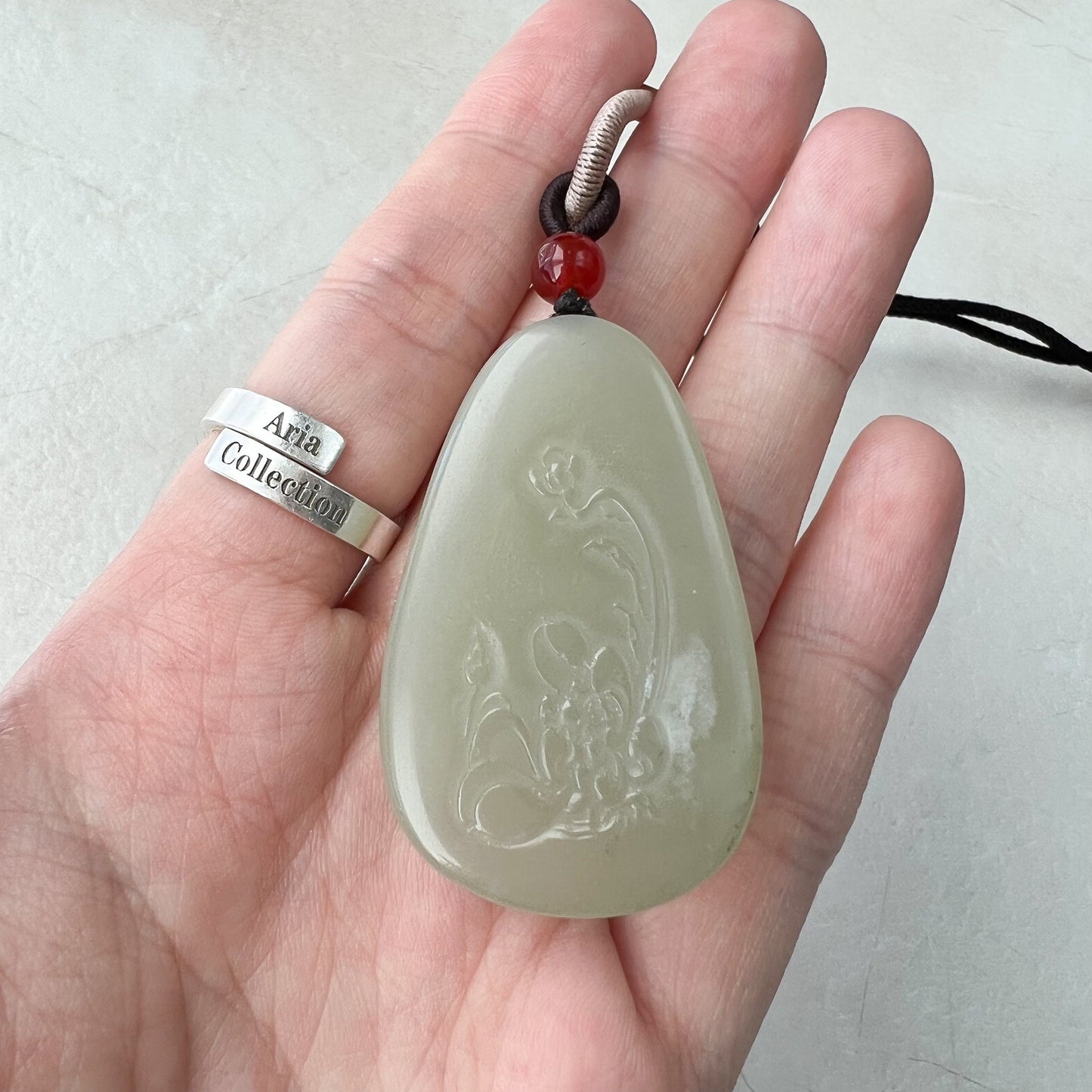 Light Green Yellow Nephrite Jade Guan Yin Necklace, Quan Am, , JS-0922-1667880614 - AriaDesignCollection