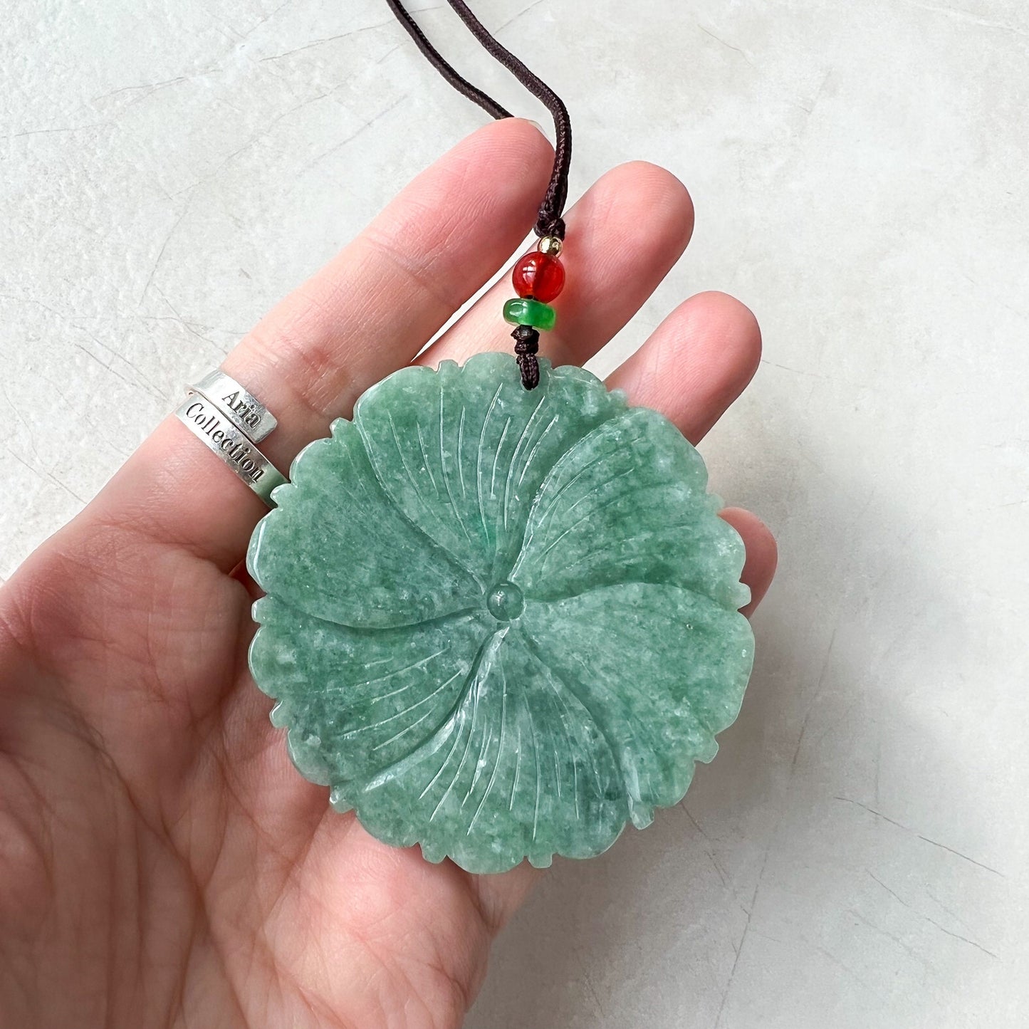 Very Large Green Jadeite Jade Flower Swirl Necklace, Dual Side Hand Carved Jade Necklace, SHWQ-1022-1669598414 - AriaDesignCollection