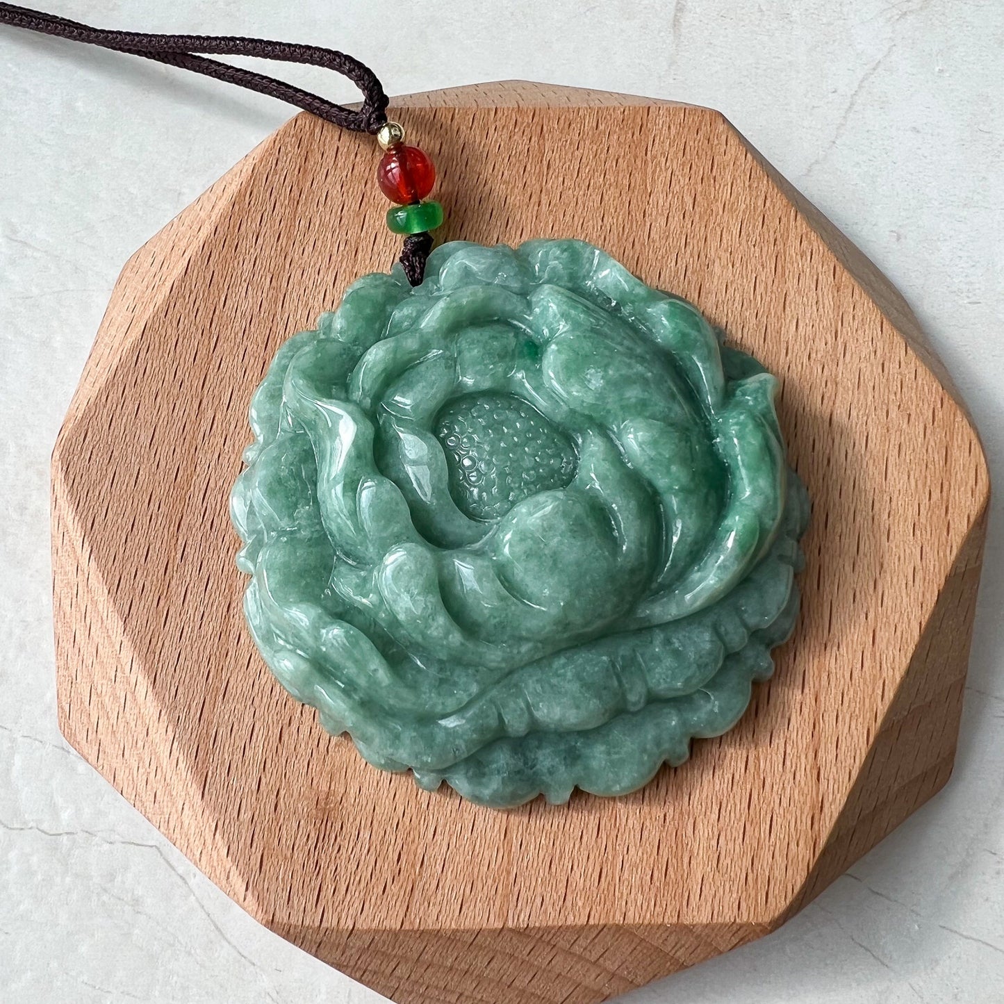 Very Large Green Jadeite Jade Flower Swirl Necklace, Dual Side Hand Carved Jade Necklace, SHWQ-1022-1669598414 - AriaDesignCollection