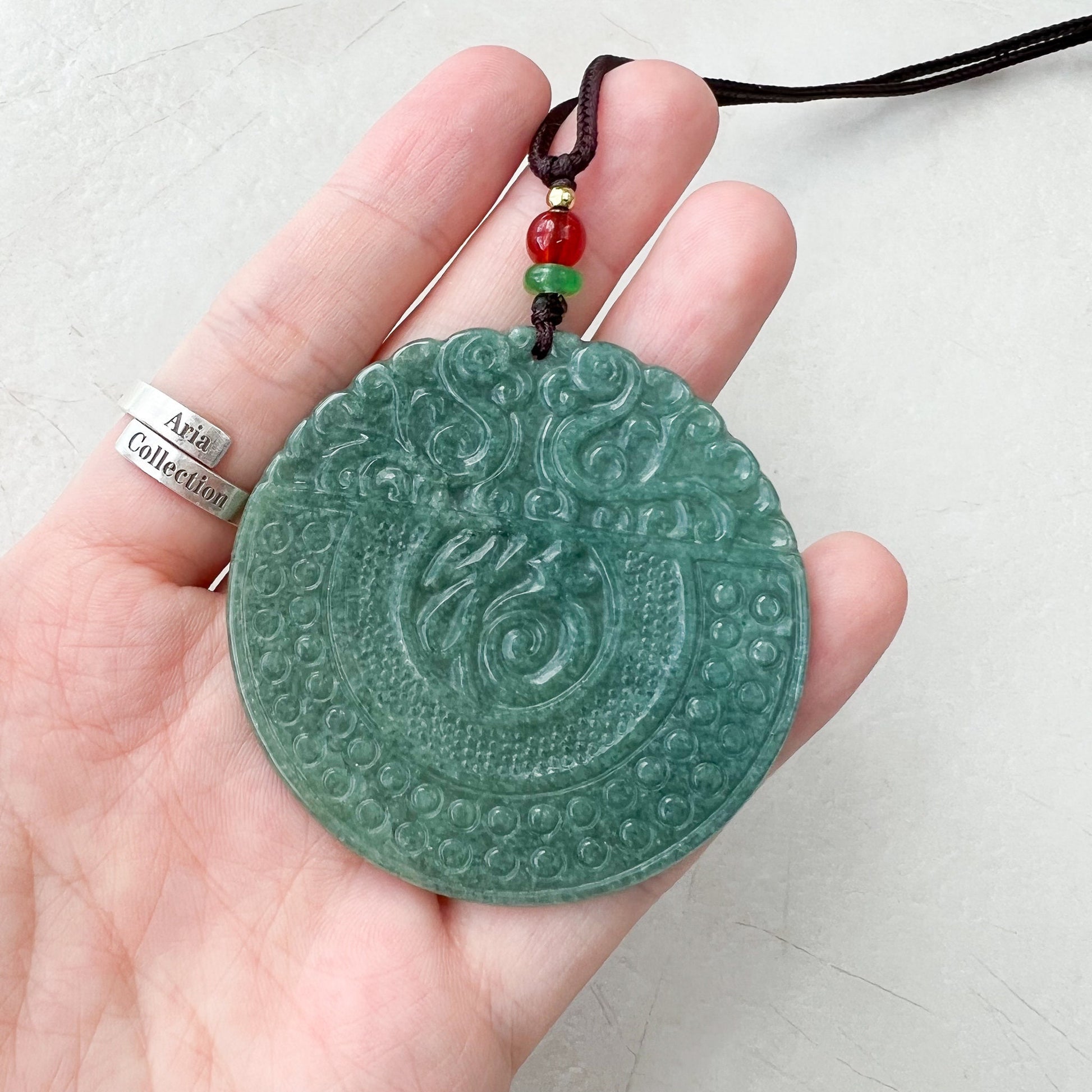 Jadeite Jade Chinese Luck "Fu" 福  Fortune Pendant Carved Necklace, SHWQ-1022-1669599121 - AriaDesignCollection