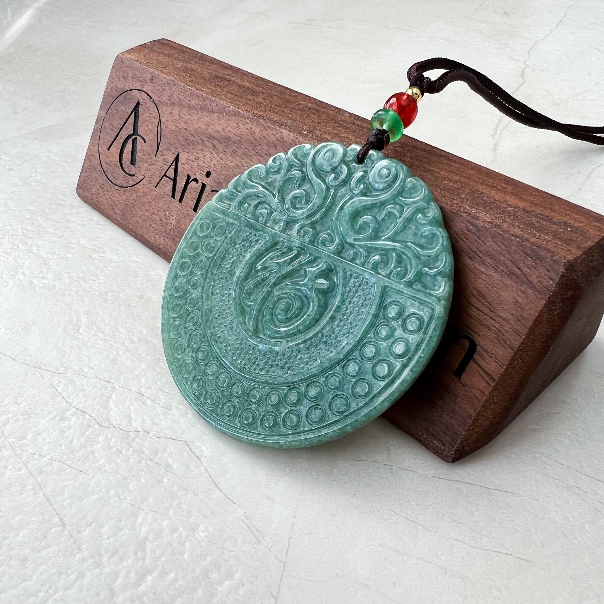 Jadeite Jade Chinese Luck "Fu" 福  Fortune Pendant Carved Necklace, SHWQ-1022-1669599121 - AriaDesignCollection