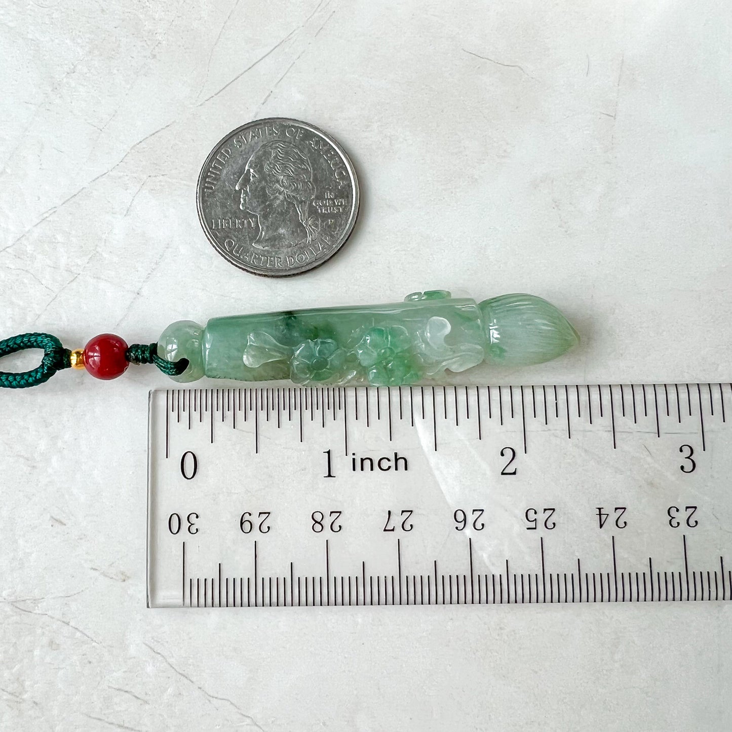 Green Translucent Jade Paint Brush Pendant, Jadeite Jade Hand Carved Pendant Necklace, FCSG-1221-1654981231 - AriaDesignCollection