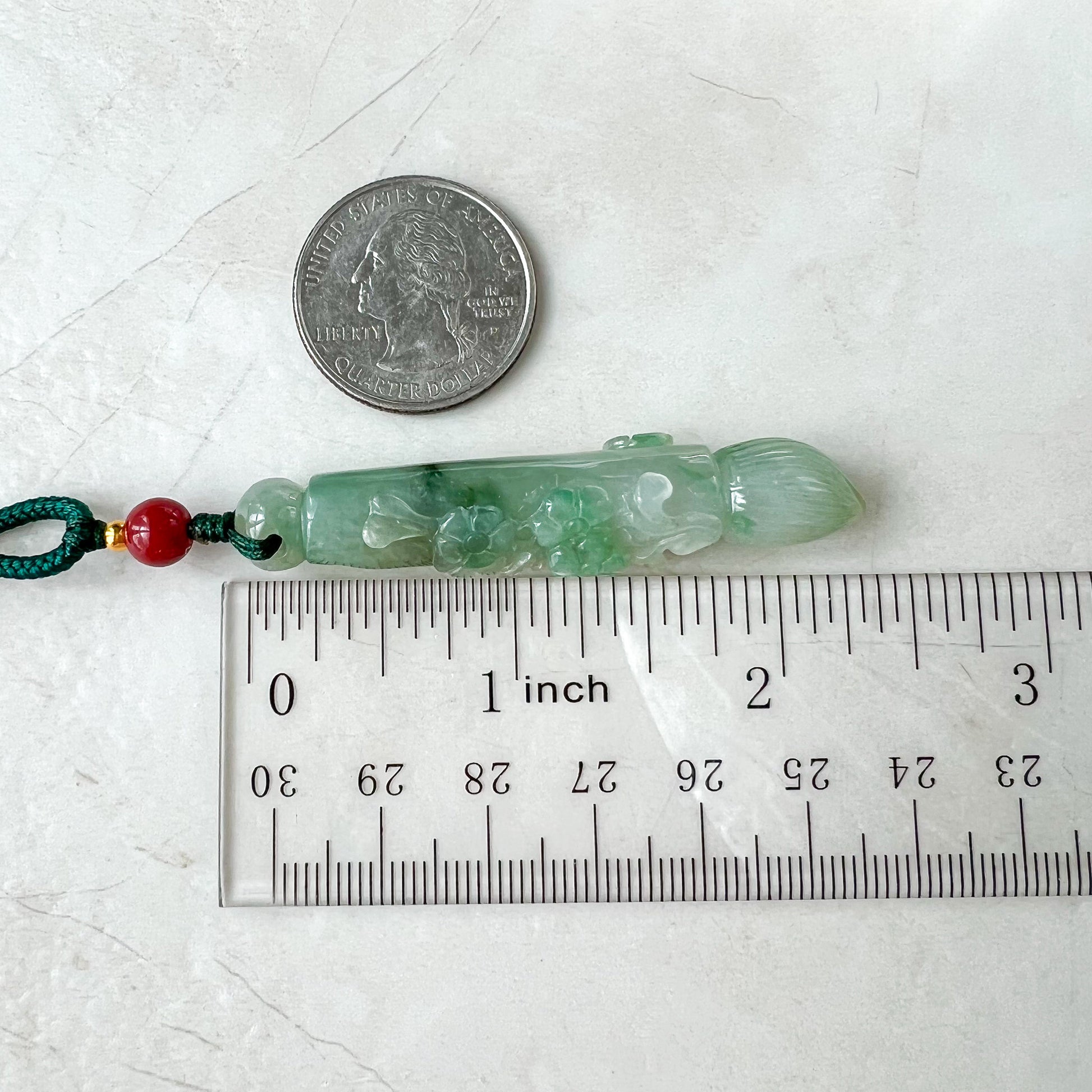 Green Translucent Jade Paint Brush Pendant, Jadeite Jade Hand Carved Pendant Necklace, FCSG-1221-1654981231 - AriaDesignCollection