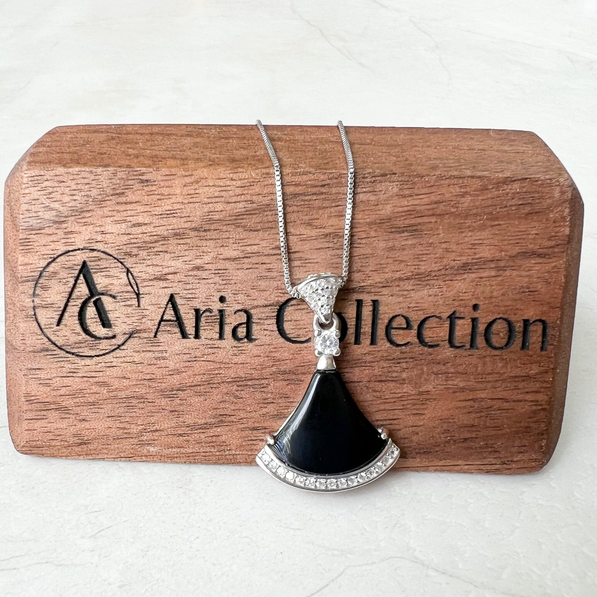 Black Onyx Agate Fan Skirt Sterling Silver Pendant, YS-0622-1668656844 - AriaDesignCollection