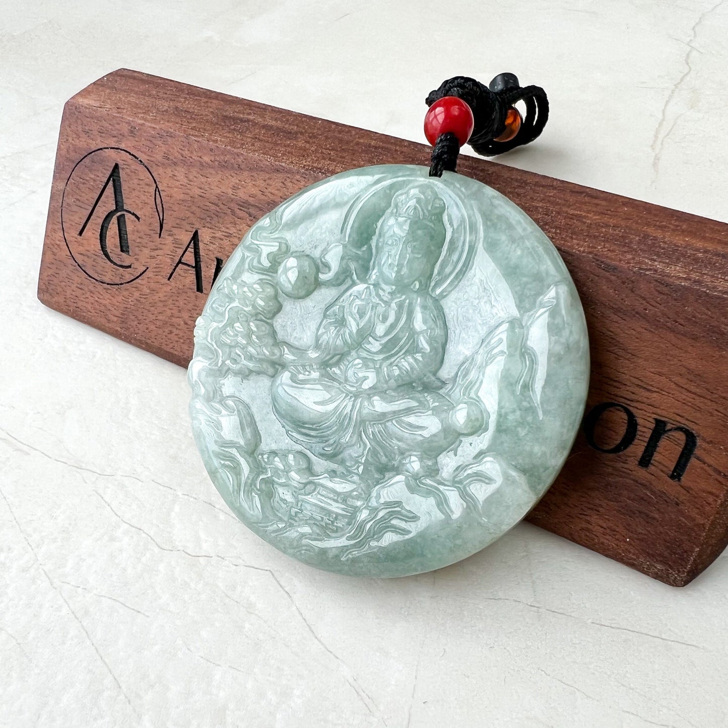 Jadeite Jade Guan Yin Mountain Landscape Avalokiteshvara, Quan Am, 观音, Hand Carved Pendant Necklace, YJ-0622-1668988969 - AriaDesignCollection