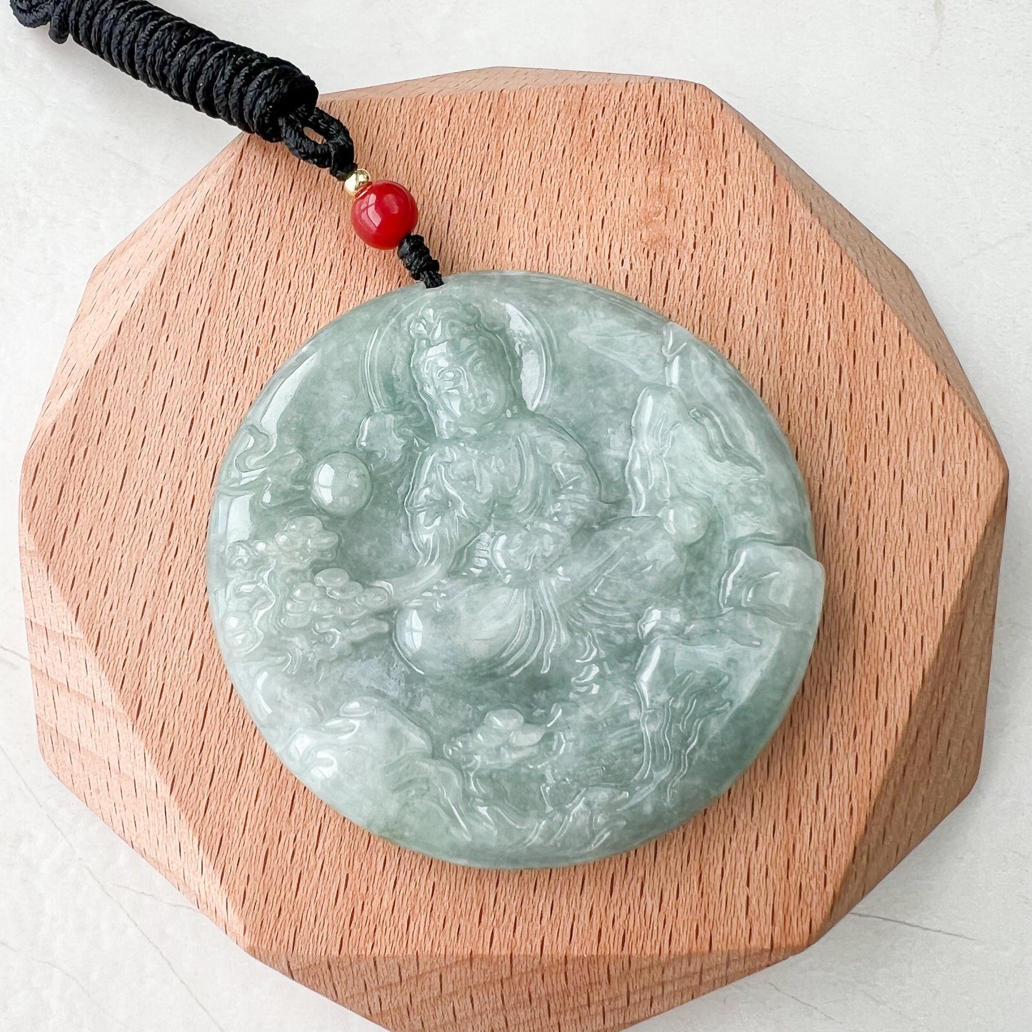 Jadeite Jade Guan Yin Mountain Landscape Avalokiteshvara, Quan Am, 观音, Hand Carved Pendant Necklace, YJ-0622-1668988969 - AriaDesignCollection