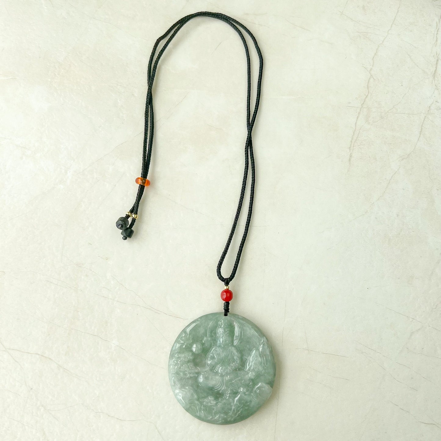 Jadeite Jade Guan Yin Mountain Landscape Avalokiteshvara, Quan Am, 观音, Hand Carved Pendant Necklace, YJ-0622-1668988969 - AriaDesignCollection
