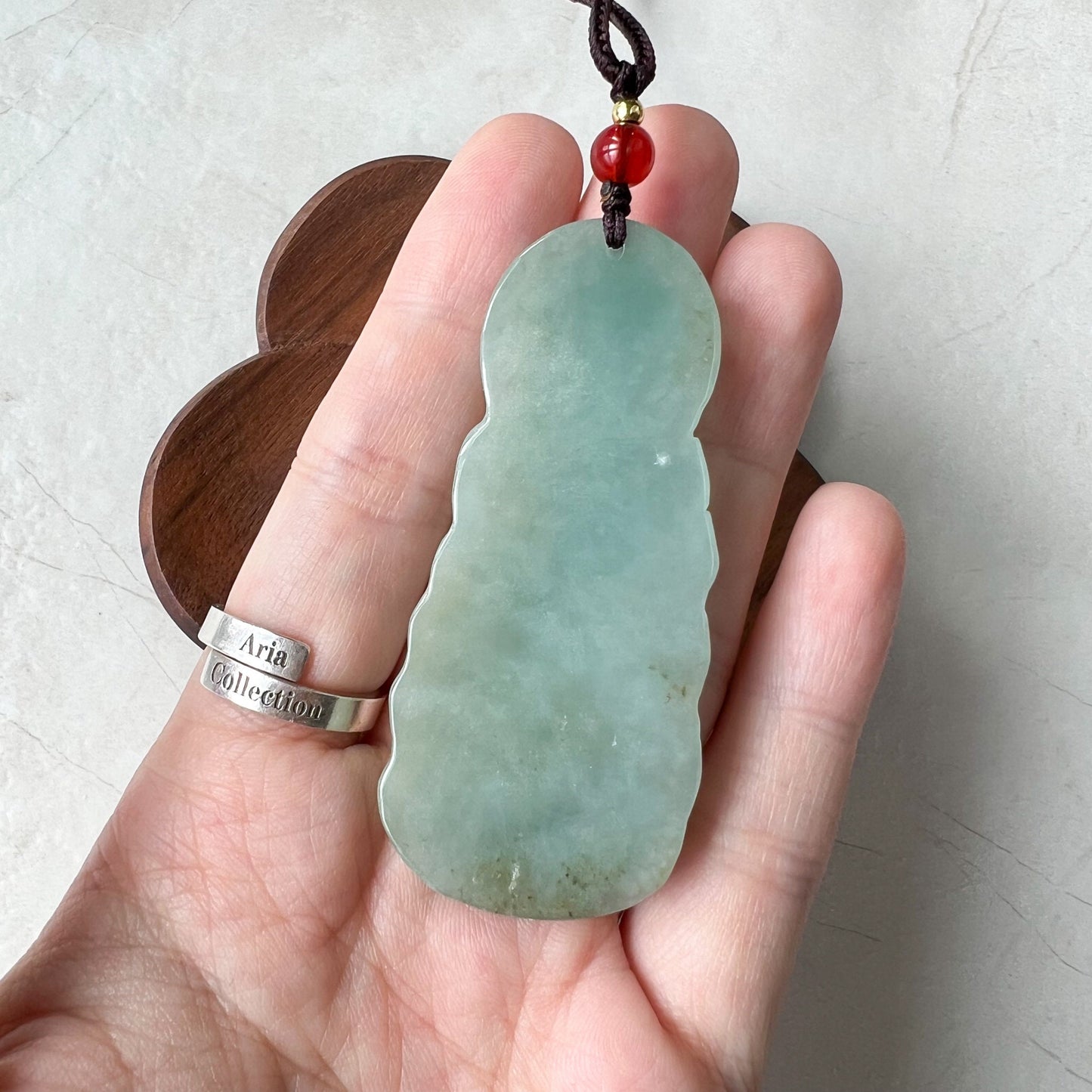 Standing Jadeite Jade Guan Yin Avalokiteshvara Hand Carved Pendant Necklace, Guanyin, 观音, YJ-0222-0226811 - AriaDesignCollection