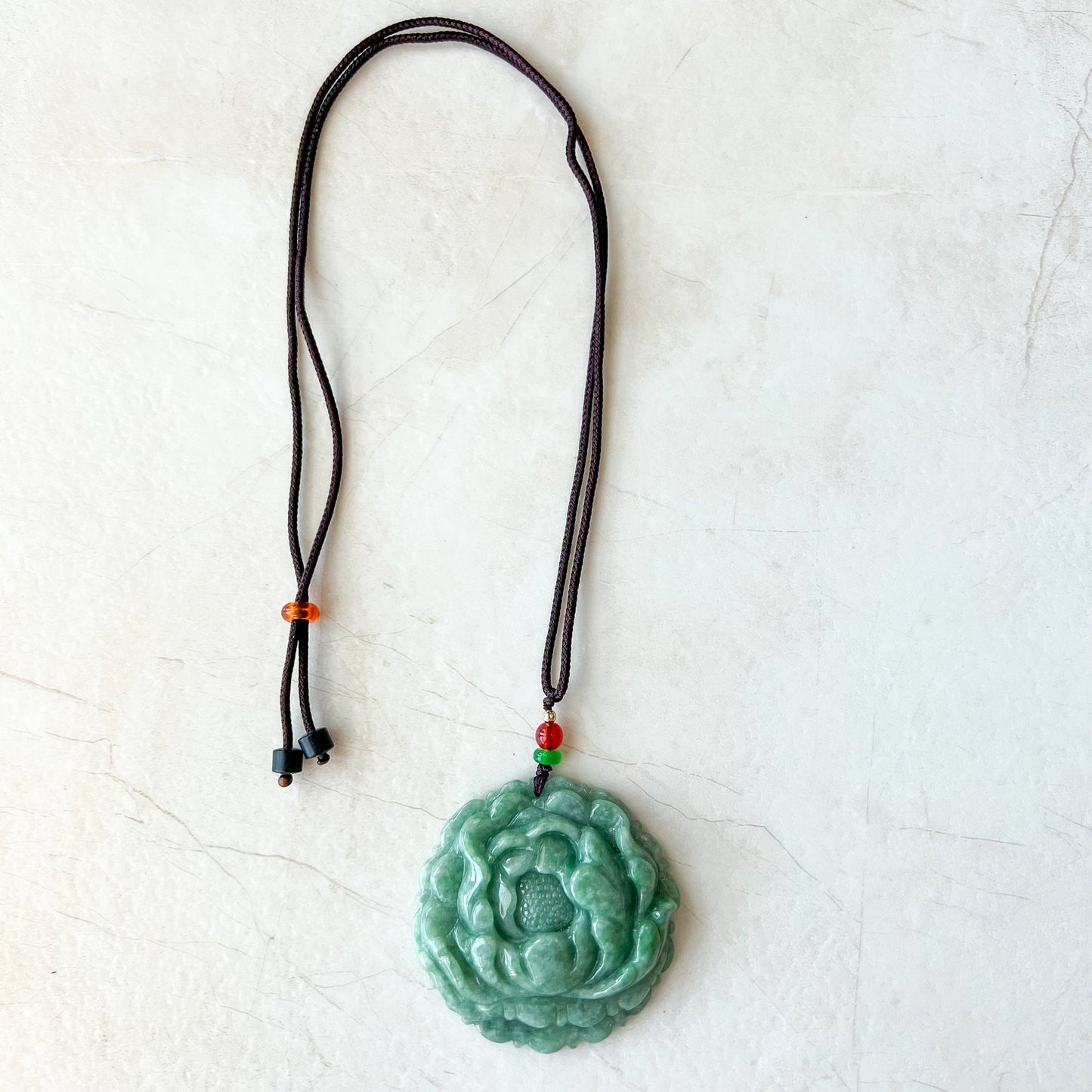 Very Large Green Jadeite Jade Flower Swirl Necklace, Dual Side Hand Carved Jade Necklace, SHWQ-1022-1669598414 - AriaDesignCollection