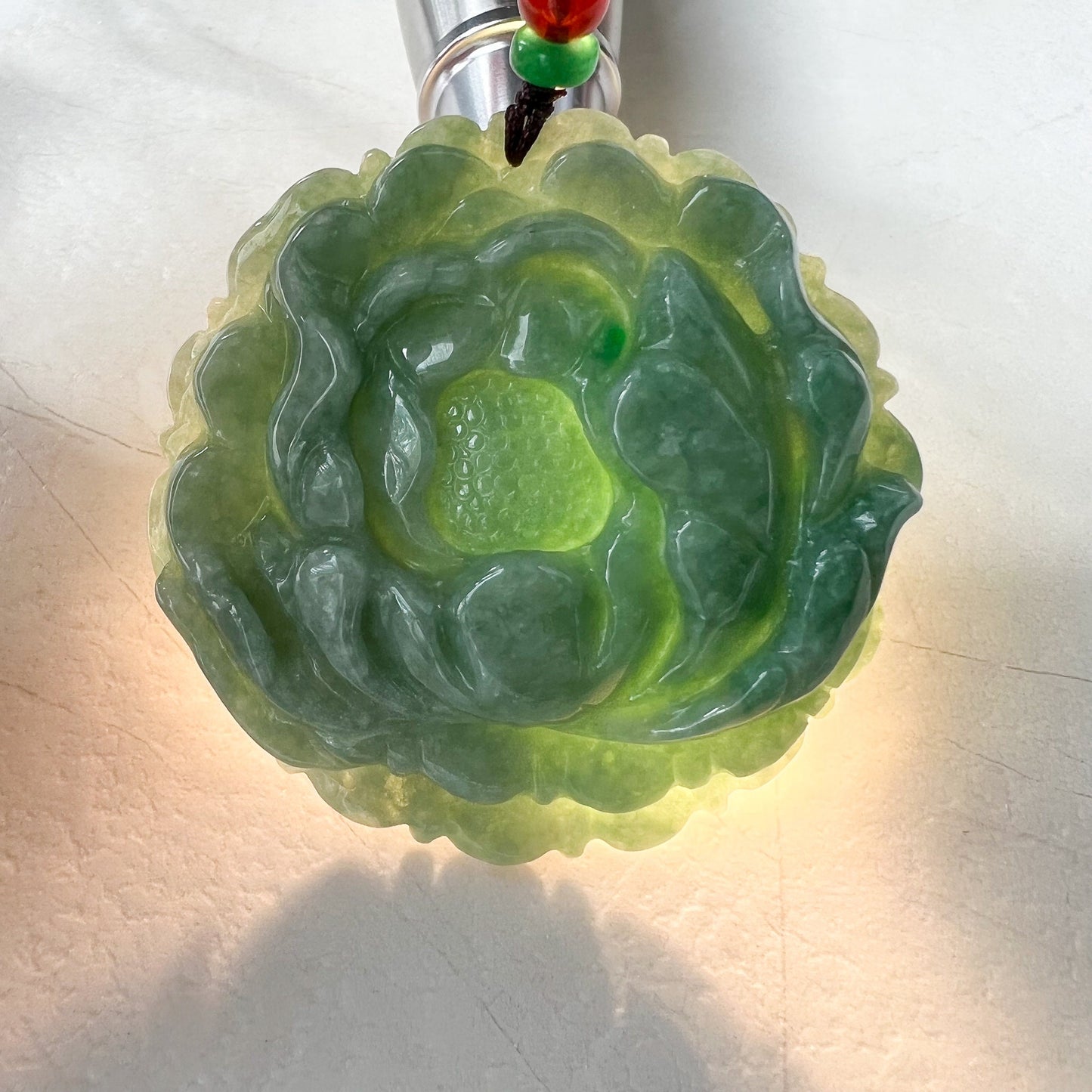 Very Large Green Jadeite Jade Flower Swirl Necklace, Dual Side Hand Carved Jade Necklace, SHWQ-1022-1669598414 - AriaDesignCollection