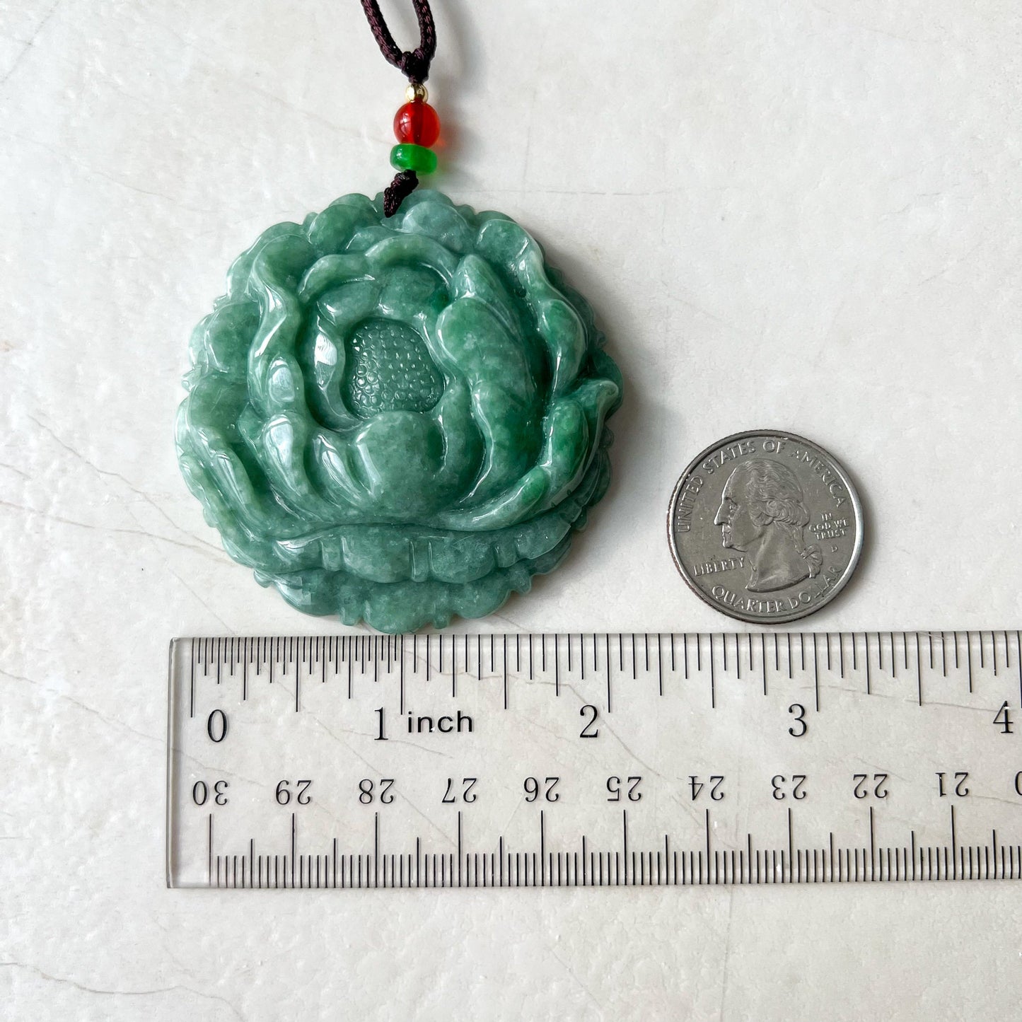 Very Large Green Jadeite Jade Flower Swirl Necklace, Dual Side Hand Carved Jade Necklace, SHWQ-1022-1669598414 - AriaDesignCollection
