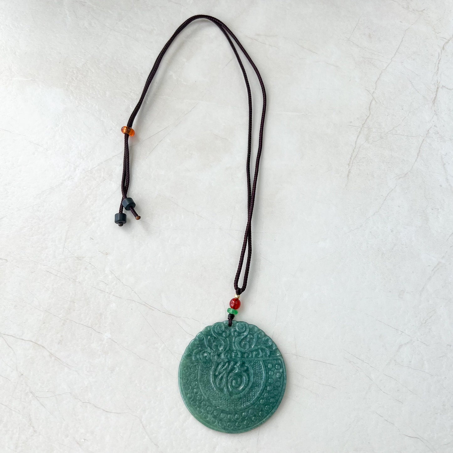 Jadeite Jade Chinese Luck "Fu" 福 Fortune Pendant Carved Necklace, SHWQ-1022-1669599121 - AriaDesignCollection