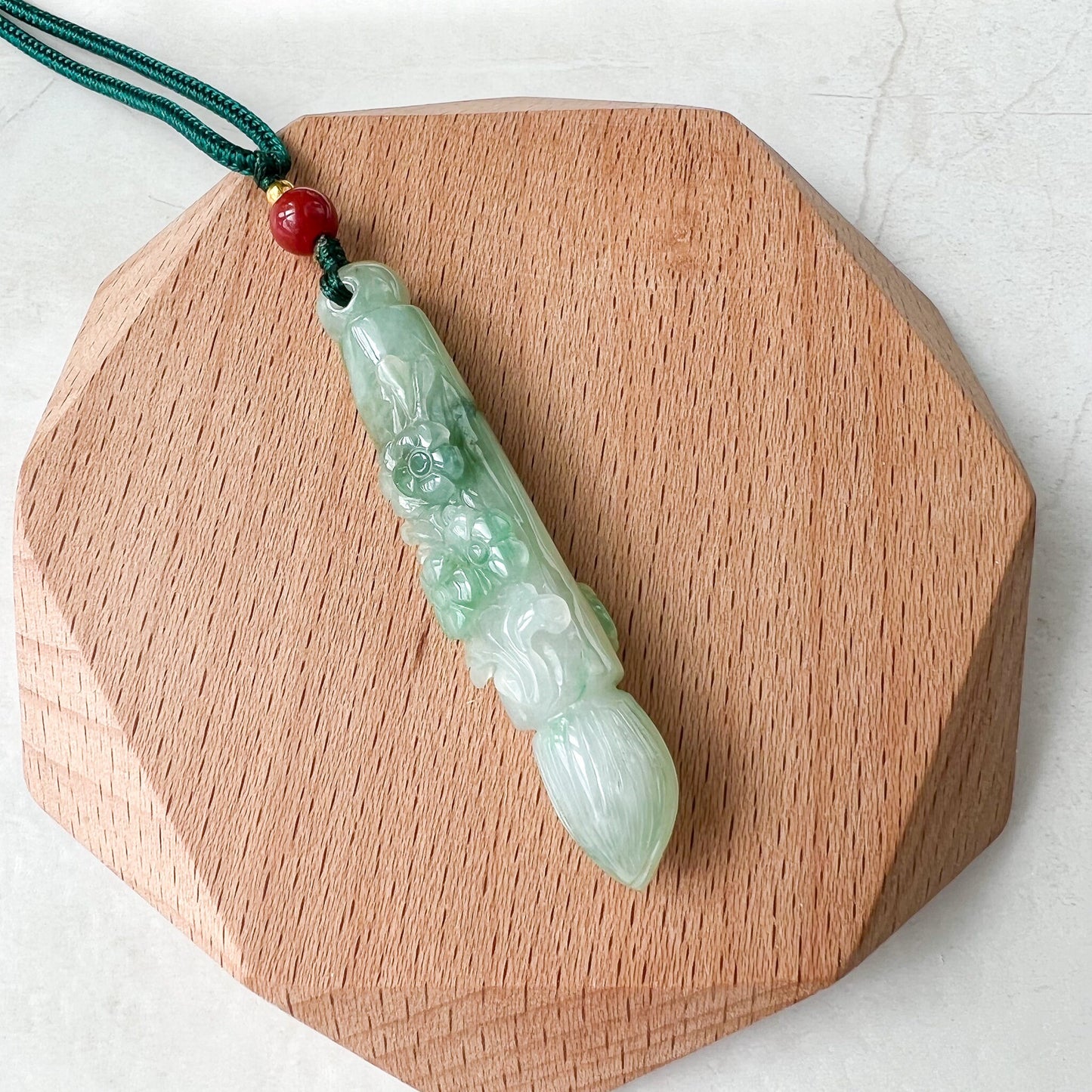 Green Translucent Jade Paint Brush Pendant, Jadeite Jade Hand Carved Pendant Necklace, FCSG-1221-1654981231 - AriaDesignCollection