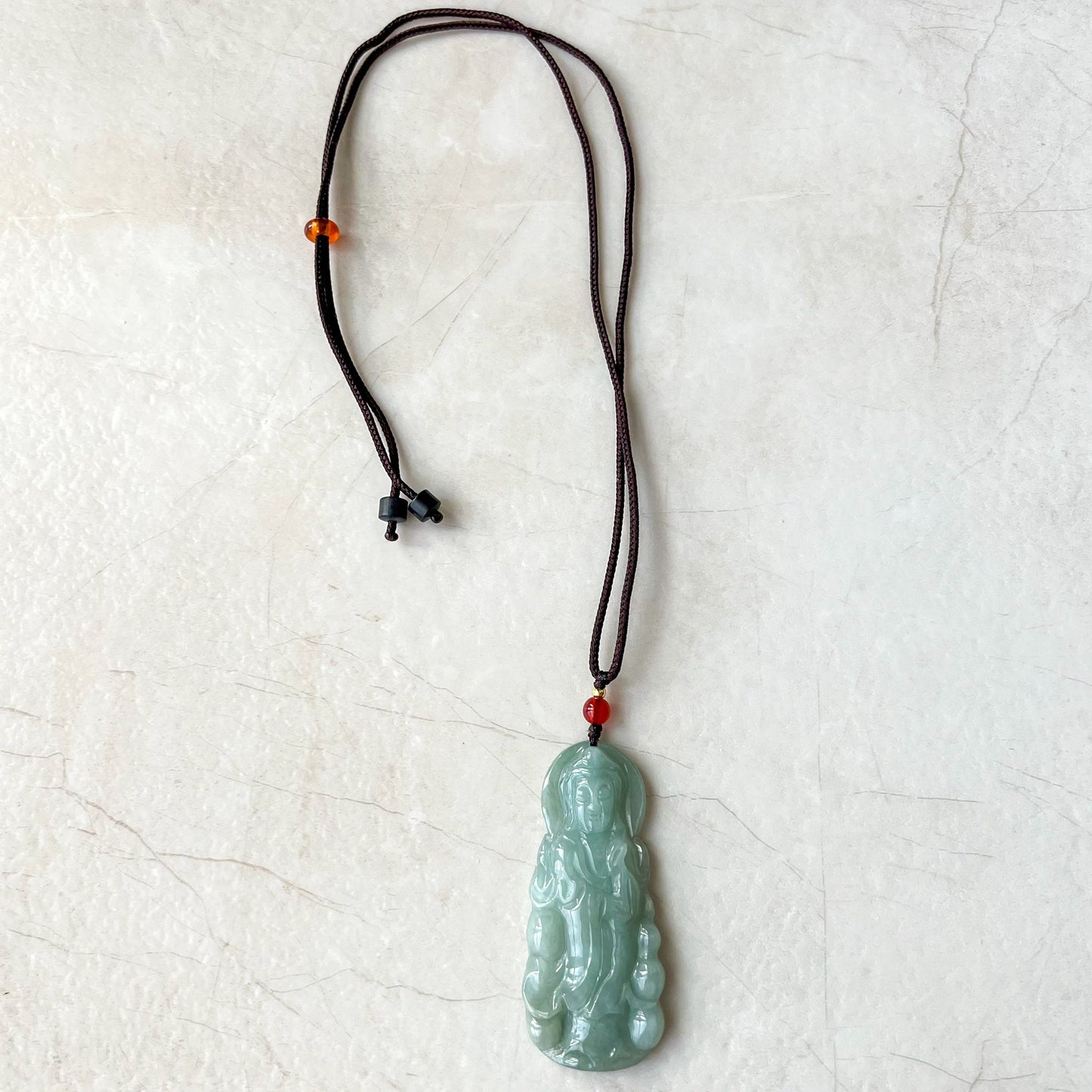 Standing Jadeite Jade Guan Yin Avalokiteshvara Hand Carved Pendant Necklace, Guanyin, 观音, YJ-0222-0226811 - AriaDesignCollection