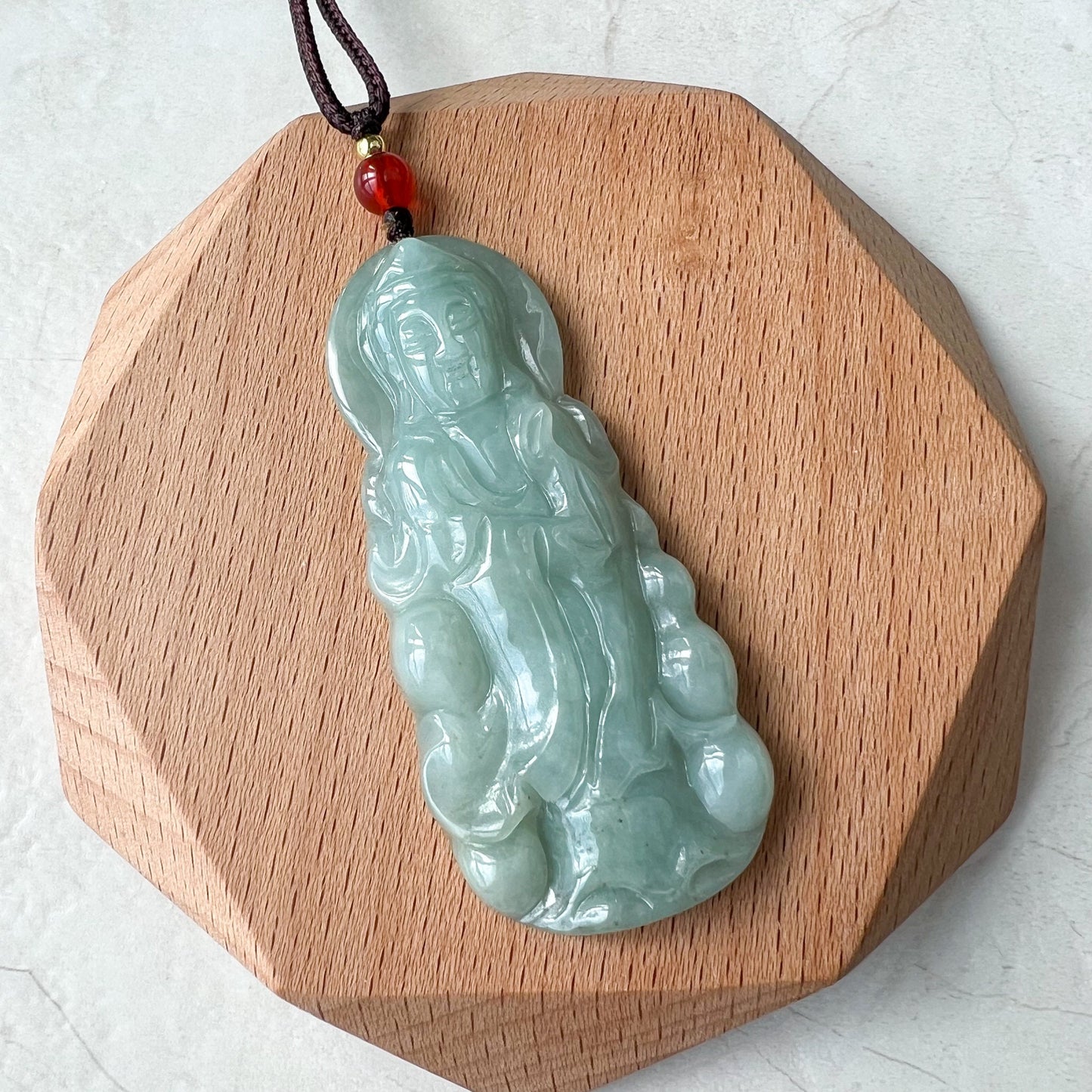 Standing Jadeite Jade Guan Yin Avalokiteshvara Hand Carved Pendant Necklace, Guanyin, 观音, YJ-0222-0226811 - AriaDesignCollection