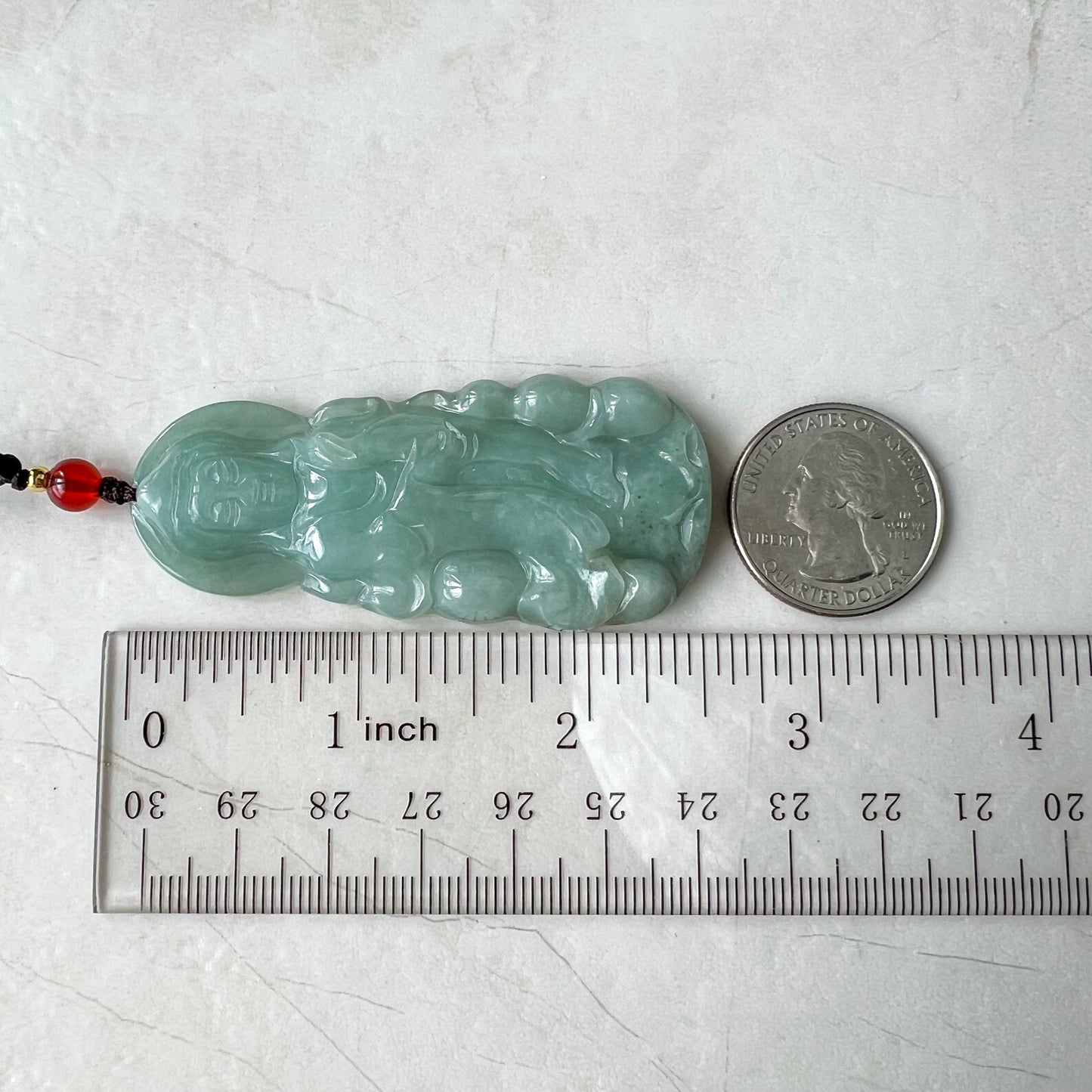 Standing Jadeite Jade Guan Yin Avalokiteshvara Hand Carved Pendant Necklace, Guanyin, 观音, YJ-0222-0226811 - AriaDesignCollection