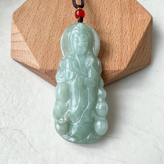 Standing Jadeite Jade Guan Yin Avalokiteshvara Hand Carved Pendant Necklace, Guanyin, 观音, YJ-0222-0226811 - AriaDesignCollection
