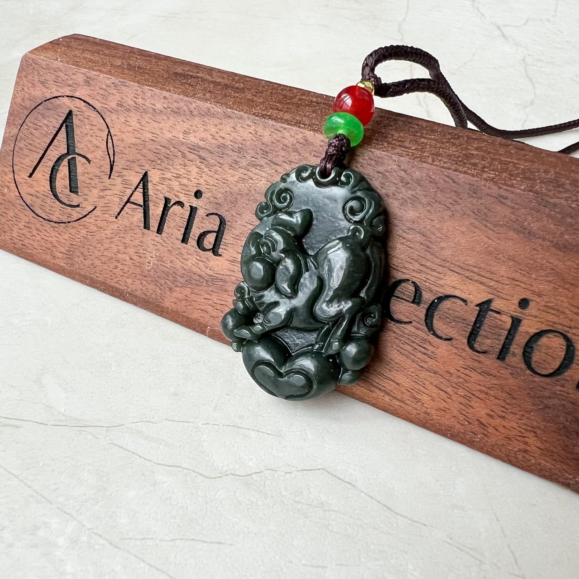 Nephrite Jade Pig Boar Chinese Zodiac Carved Pendant Necklace, RM-1221-1670749629 - AriaDesignCollection