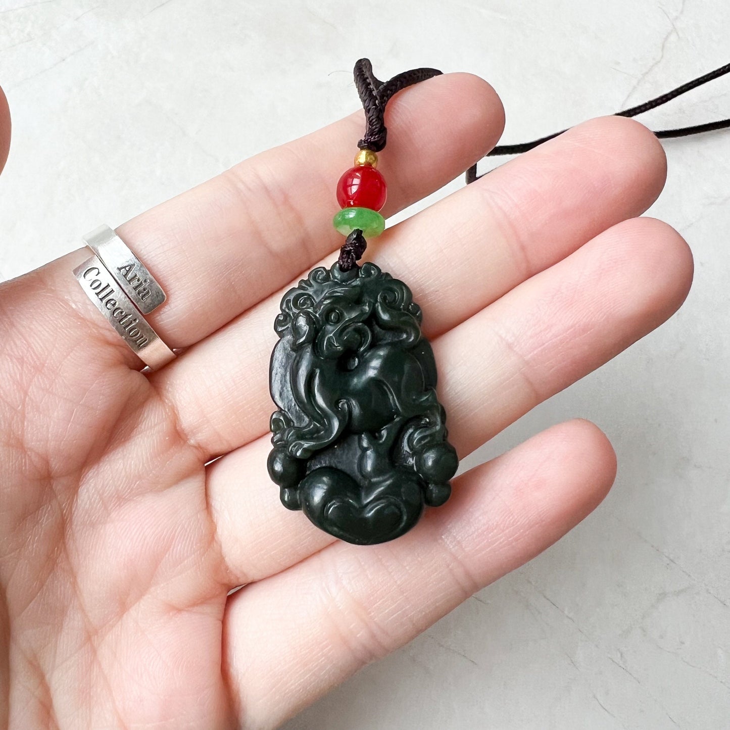 Nephrite Jade Dog Chinese Zodiac Hand Carved Pendant Necklace, RM-1221-1670750381 - AriaDesignCollection