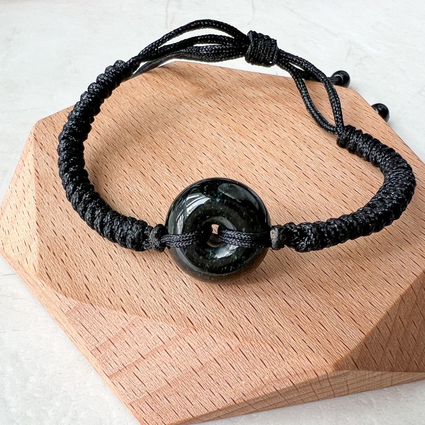 Small Black Red Jadeite Jade Circle Donut Ping An Peace Minimalist Bracelet, LGG-0422-1673245015