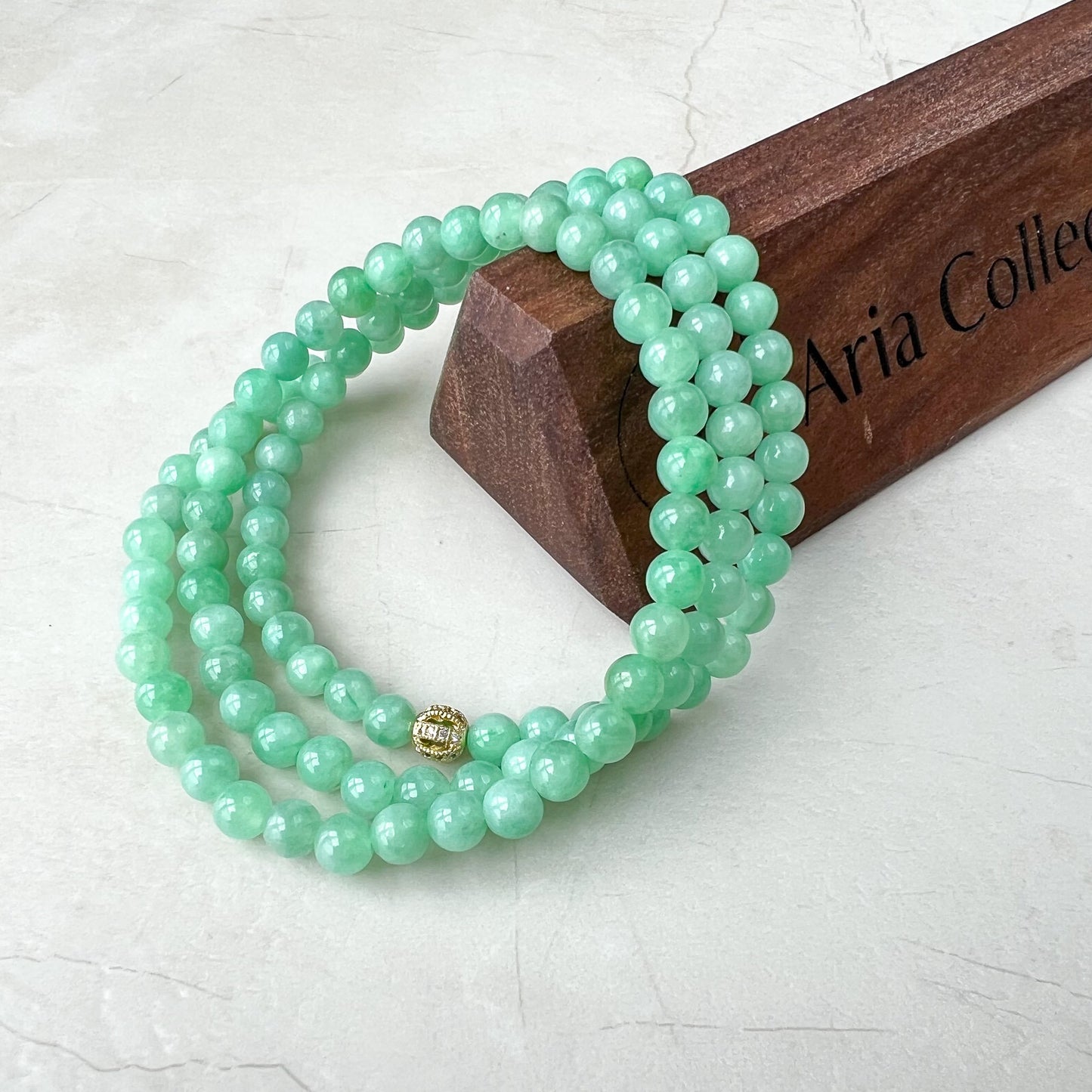 5.5 mm Small Very Green Jadeite Jade Wrapped Bead Bracelet/Necklace, XNZ-0822-1673671788