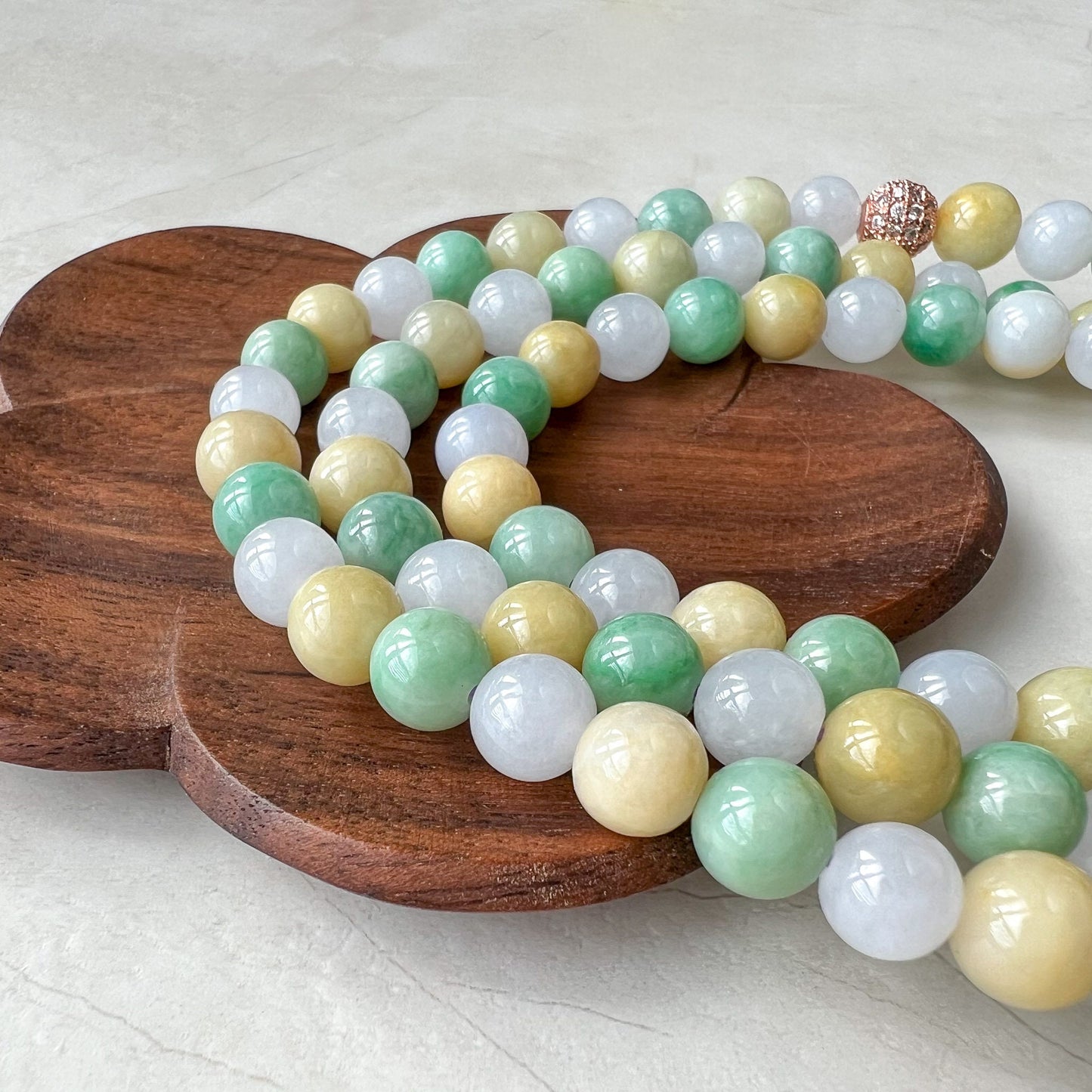 7.75 mm Jadeite Jade Wrapped Bead Bracelet/Necklace, Multi Color Green Yellow White Light Purple Jade, XNZ-0822-1673672515