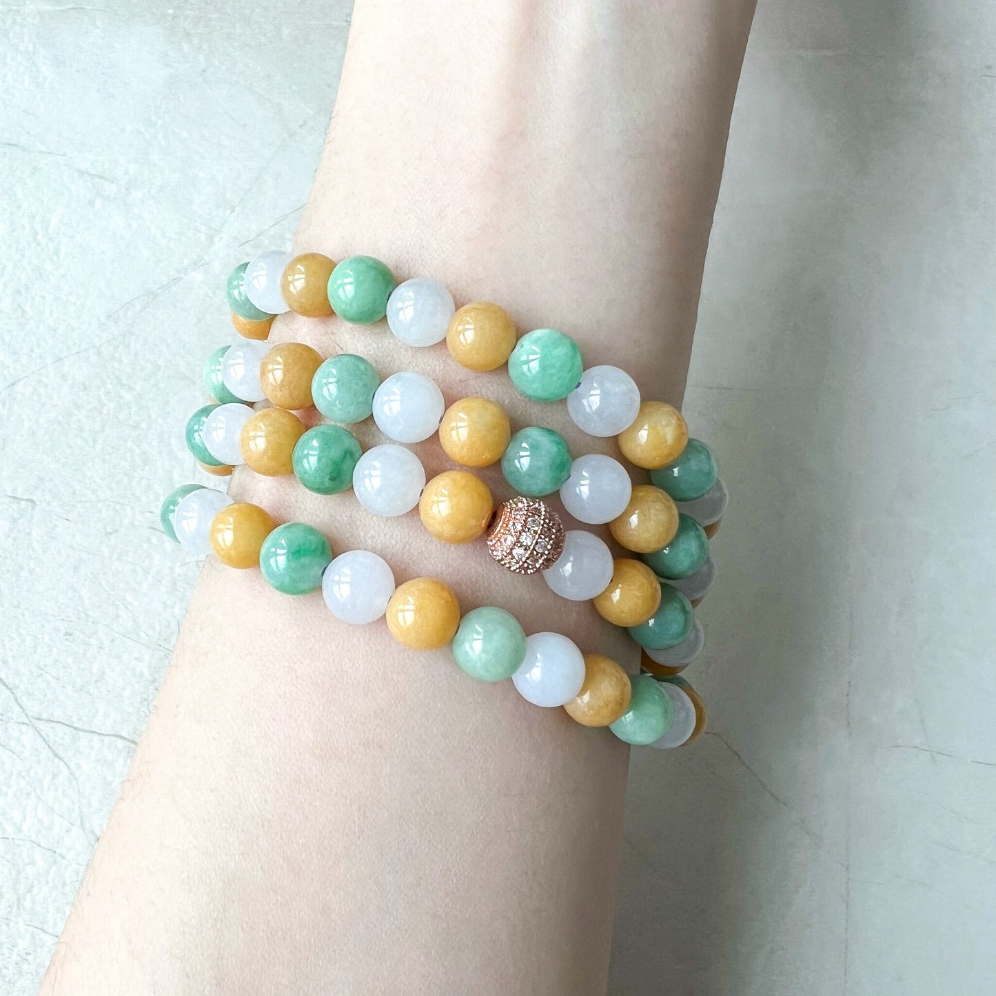 7.75 mm Jadeite Jade Wrapped Bead Bracelet/Necklace, Multi Color Green Yellow White Light Purple Jade, XNZ-0822-1673673098