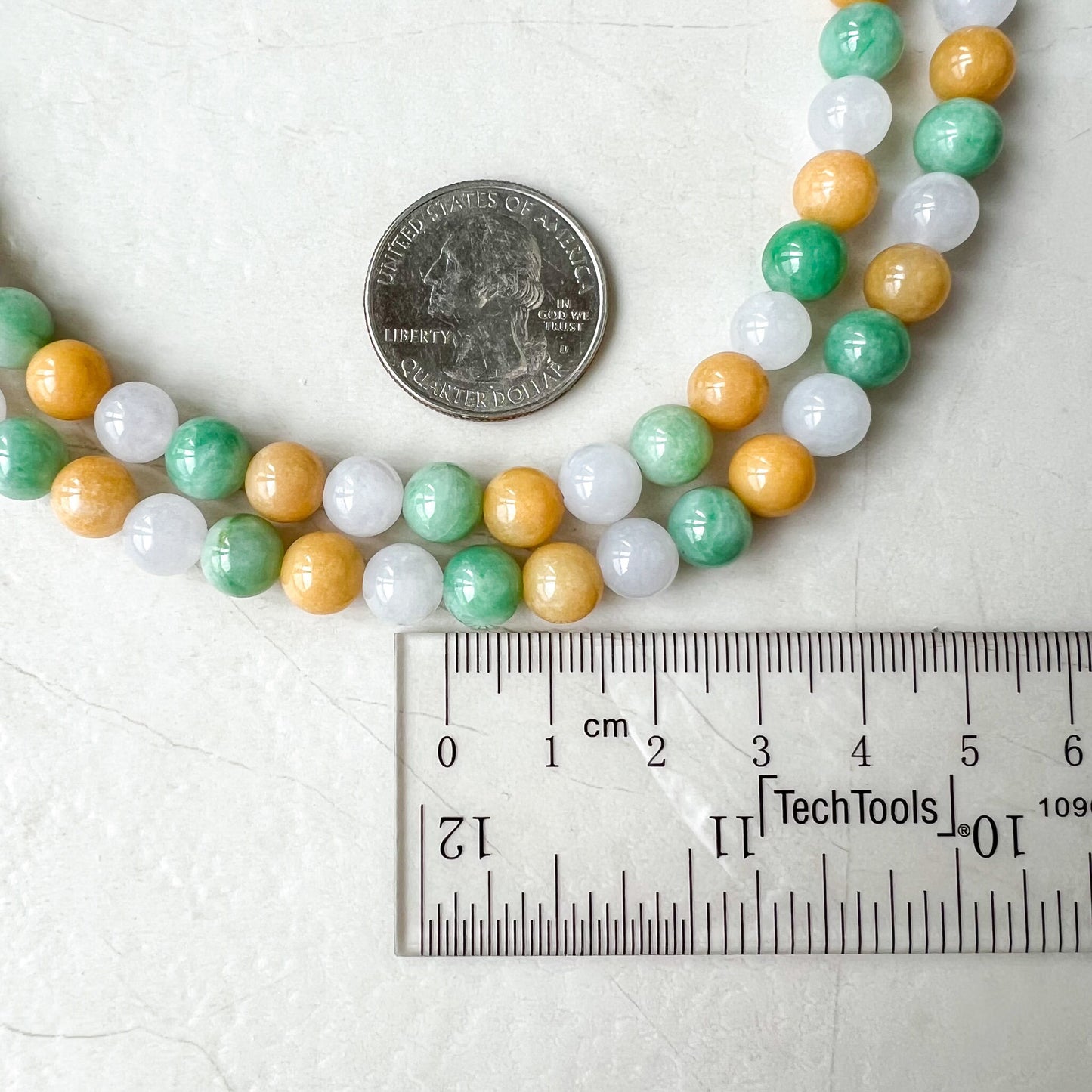 7.75 mm Jadeite Jade Wrapped Bead Bracelet/Necklace, Multi Color Green Yellow White Light Purple Jade, XNZ-0822-1673673098