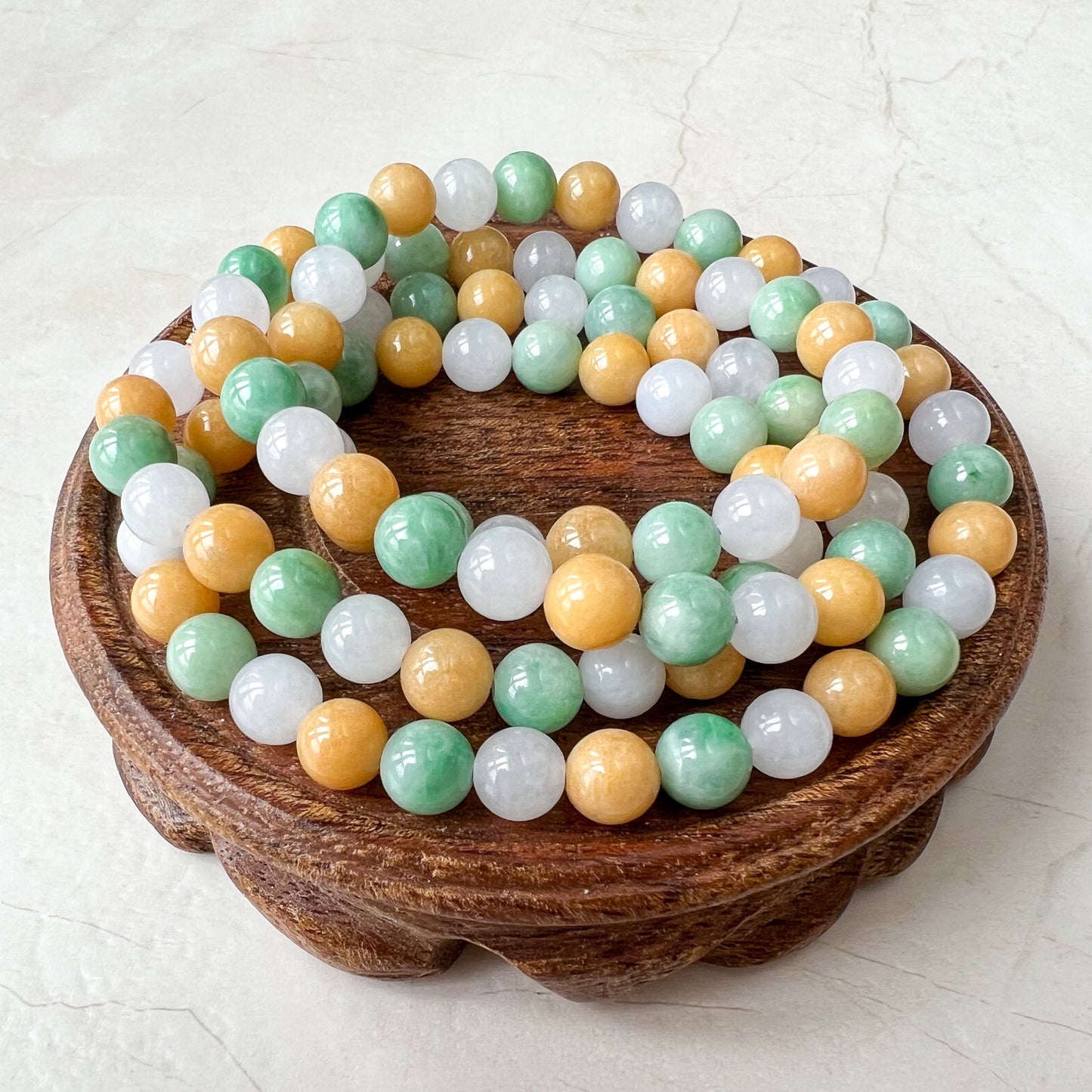 7.75 mm Jadeite Jade Wrapped Bead Bracelet/Necklace, Multi Color Green Yellow White Light Purple Jade, XNZ-0822-1673673098