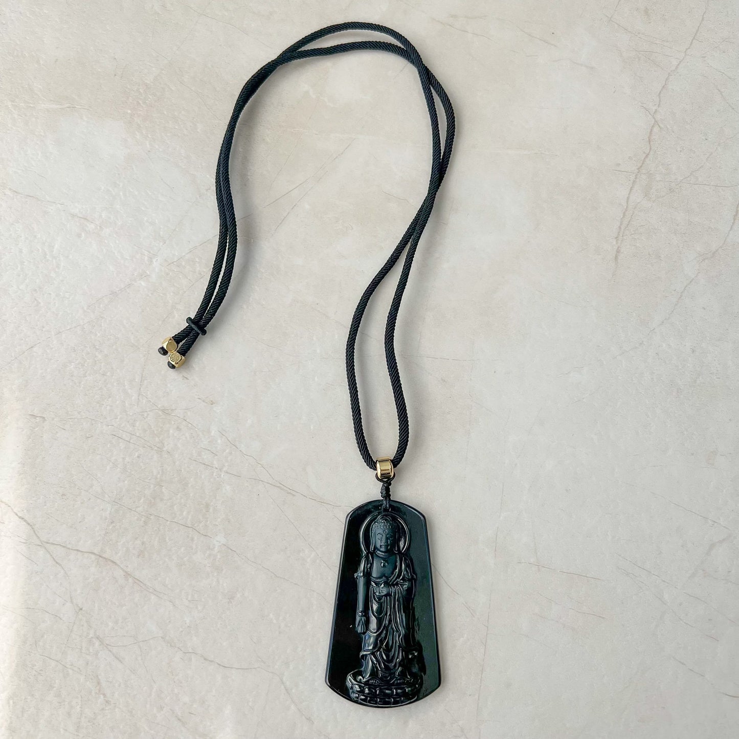 Amitabha Buddha Amita Amida, Black Jadeite Jade Omphacite Carved Pendant Necklace, LGG-1221-1673820659