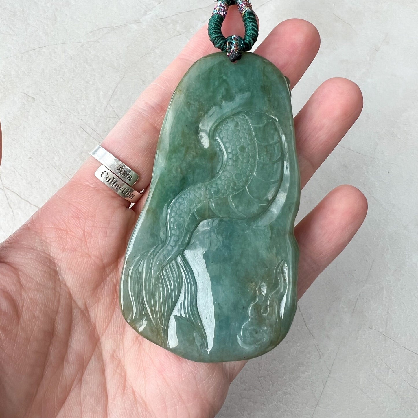Very Large Jadeite Jade Vairocana Buddha Da Ri Ru Lai and Dragon, Đại Nhật Như Lai, 大日如来, Carved Pendant Necklace, YJ-0422-0403326
