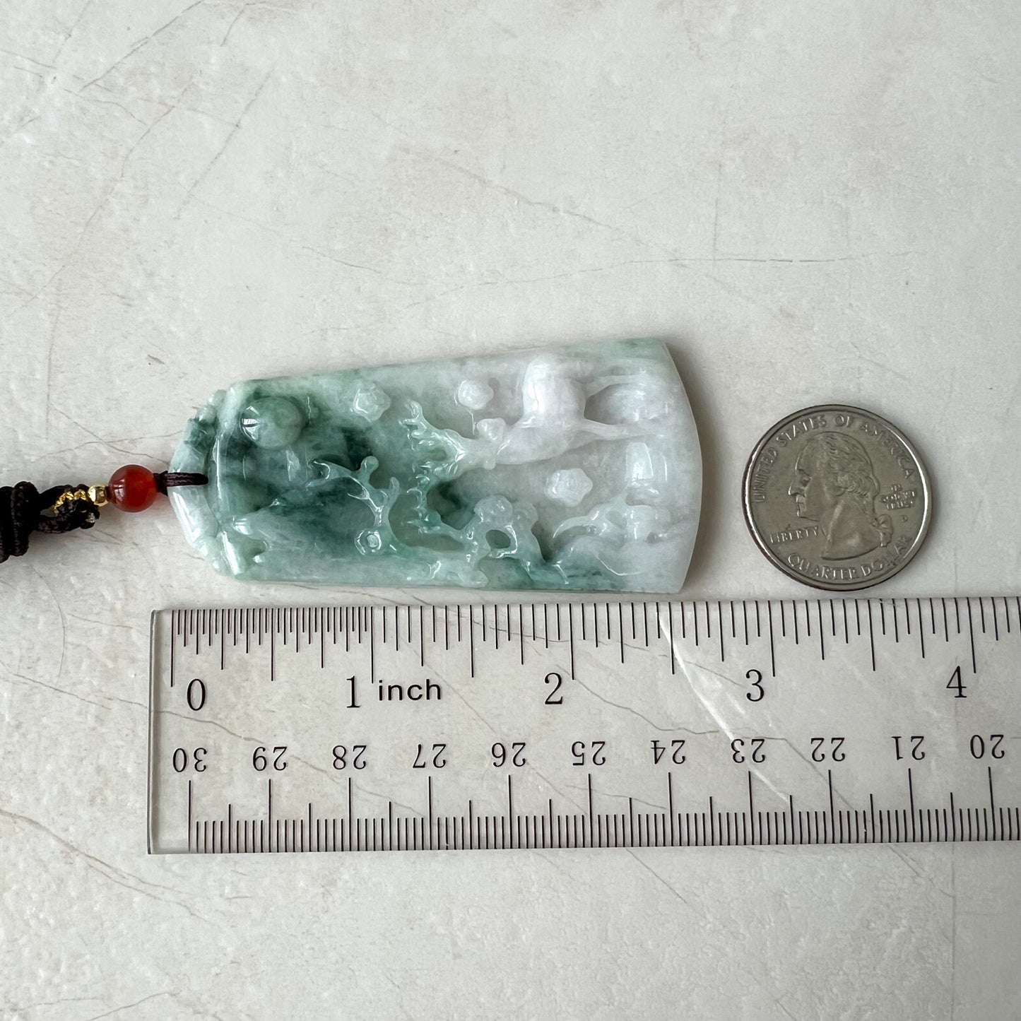 Green Jadeite Jade Deer in Forest Hand Carved Pendant Necklace, YJ-0722-0008298