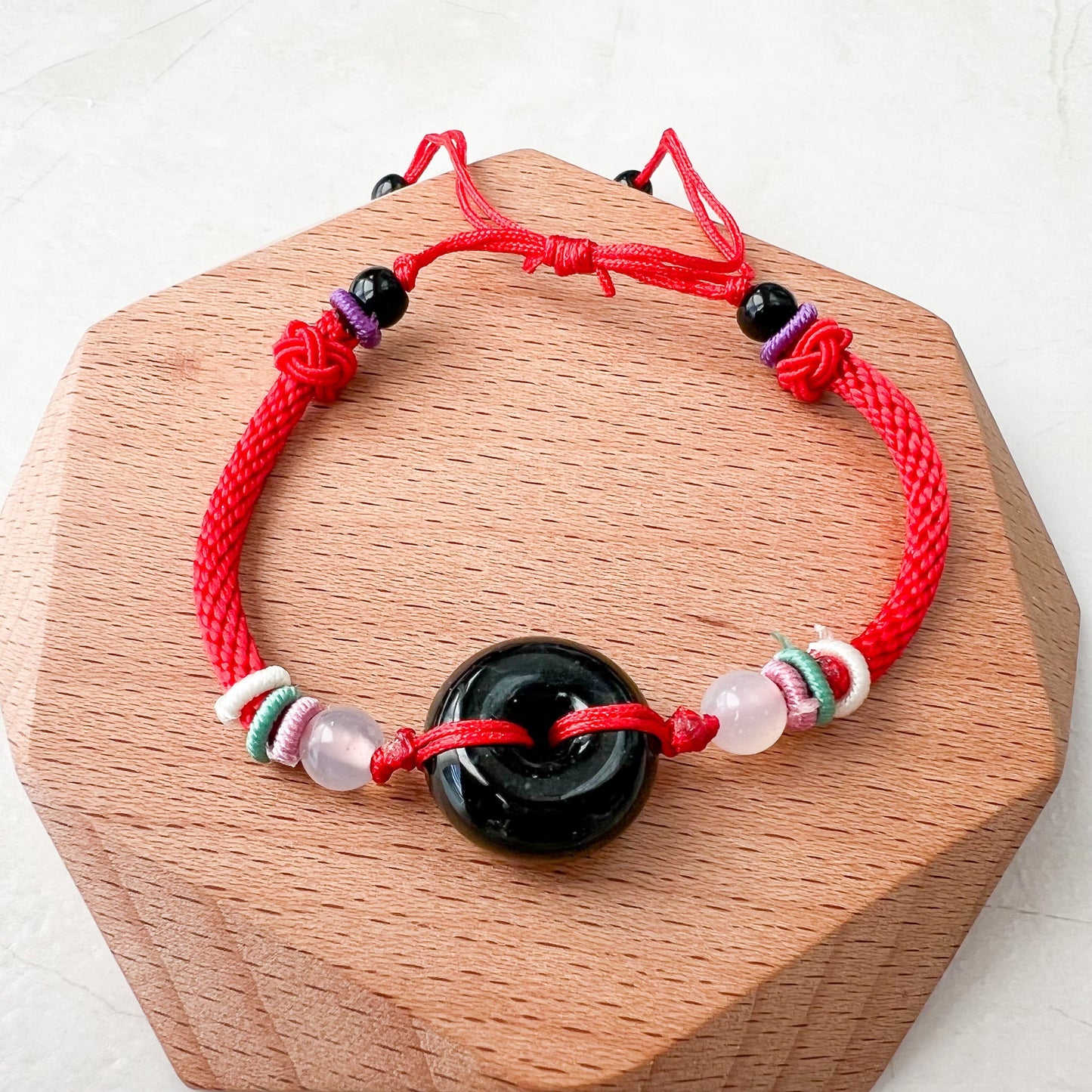Small Black Red Jadeite Jade Circle Donut Ping An Peace Minimalist Bracelet, LGG-0422-1673245015