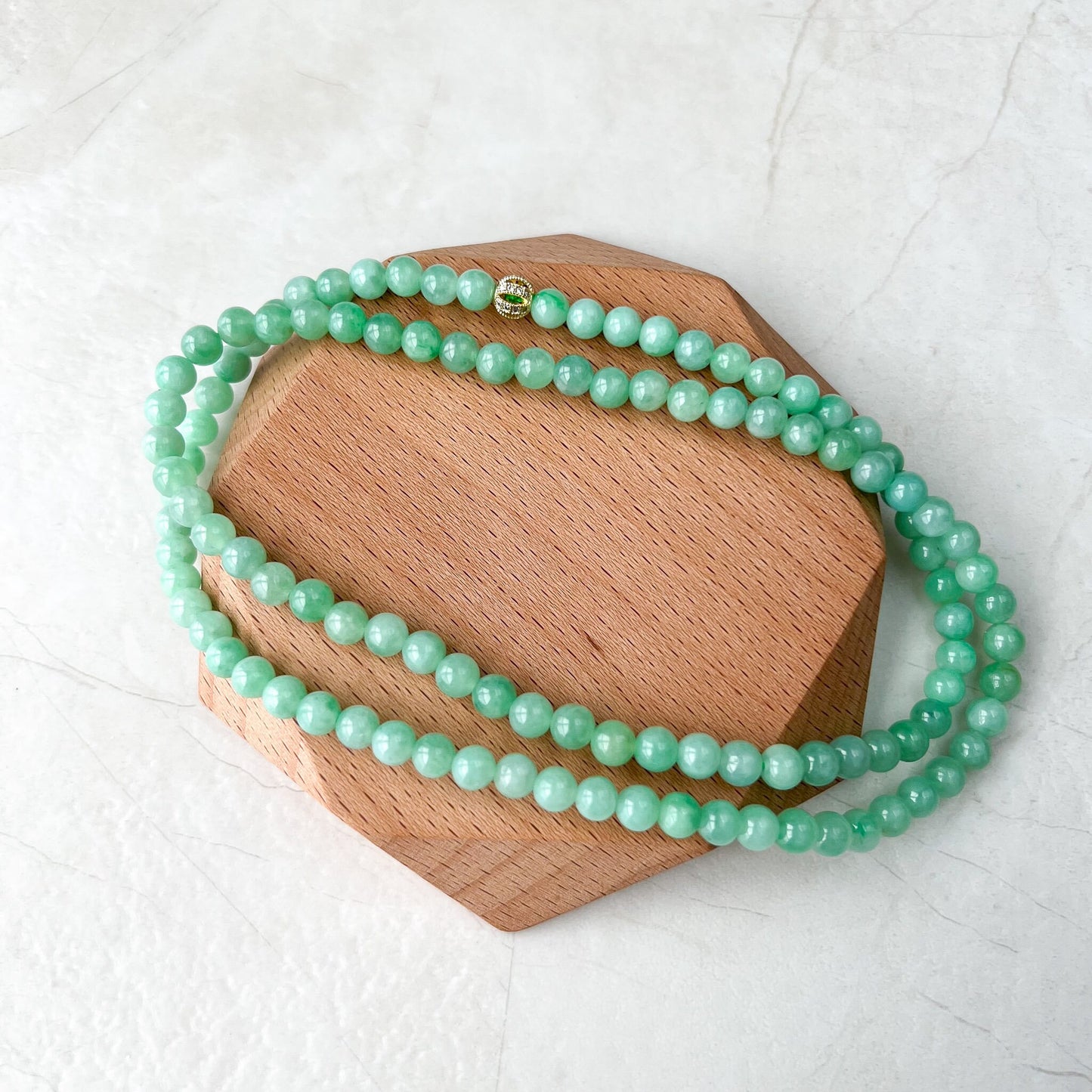 5.5 mm Small Very Green Jadeite Jade Wrapped Bead Bracelet/Necklace, XNZ-0822-1673671788