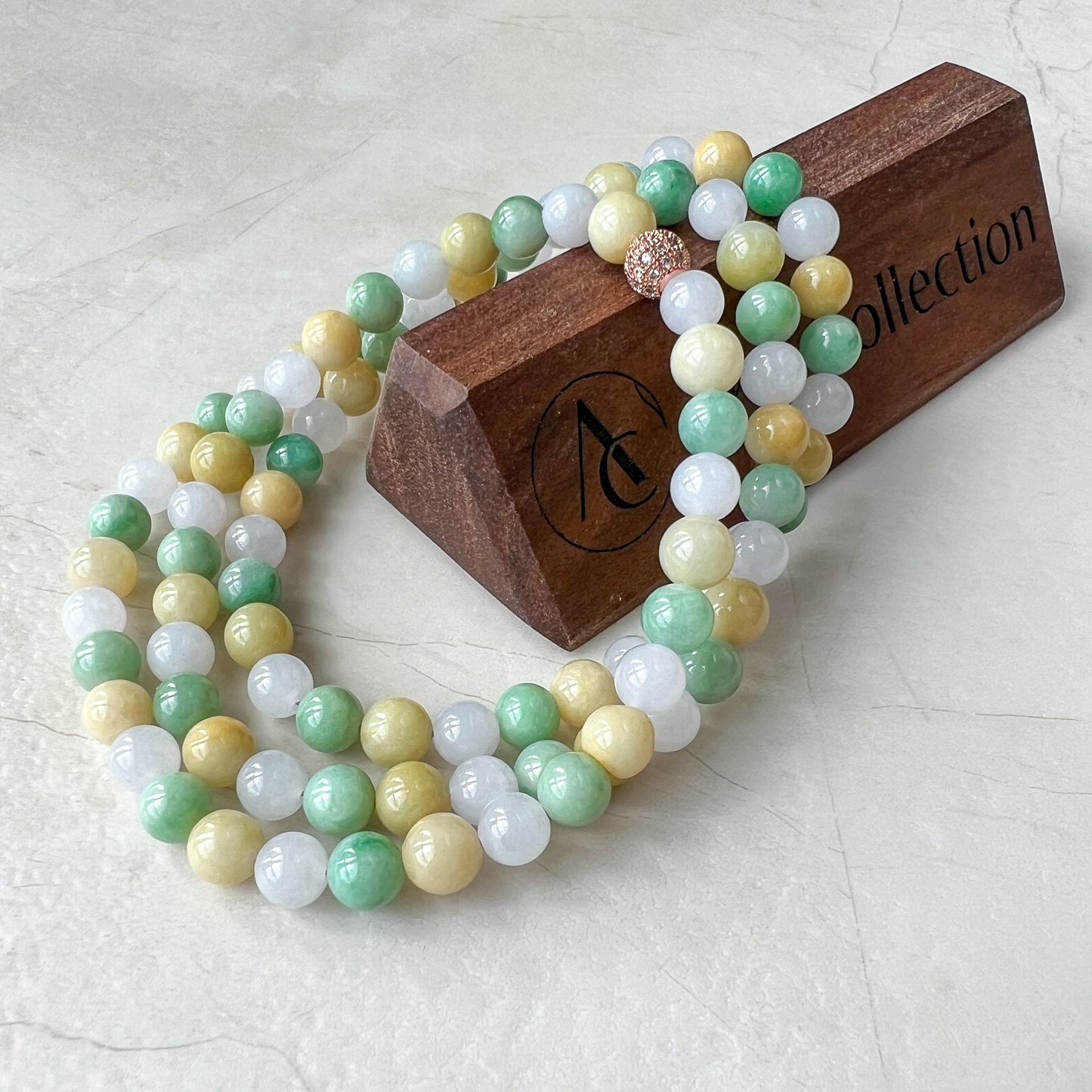 7.75 mm Jadeite Jade Wrapped Bead Bracelet/Necklace, Multi Color Green Yellow White Light Purple Jade, XNZ-0822-1673672515