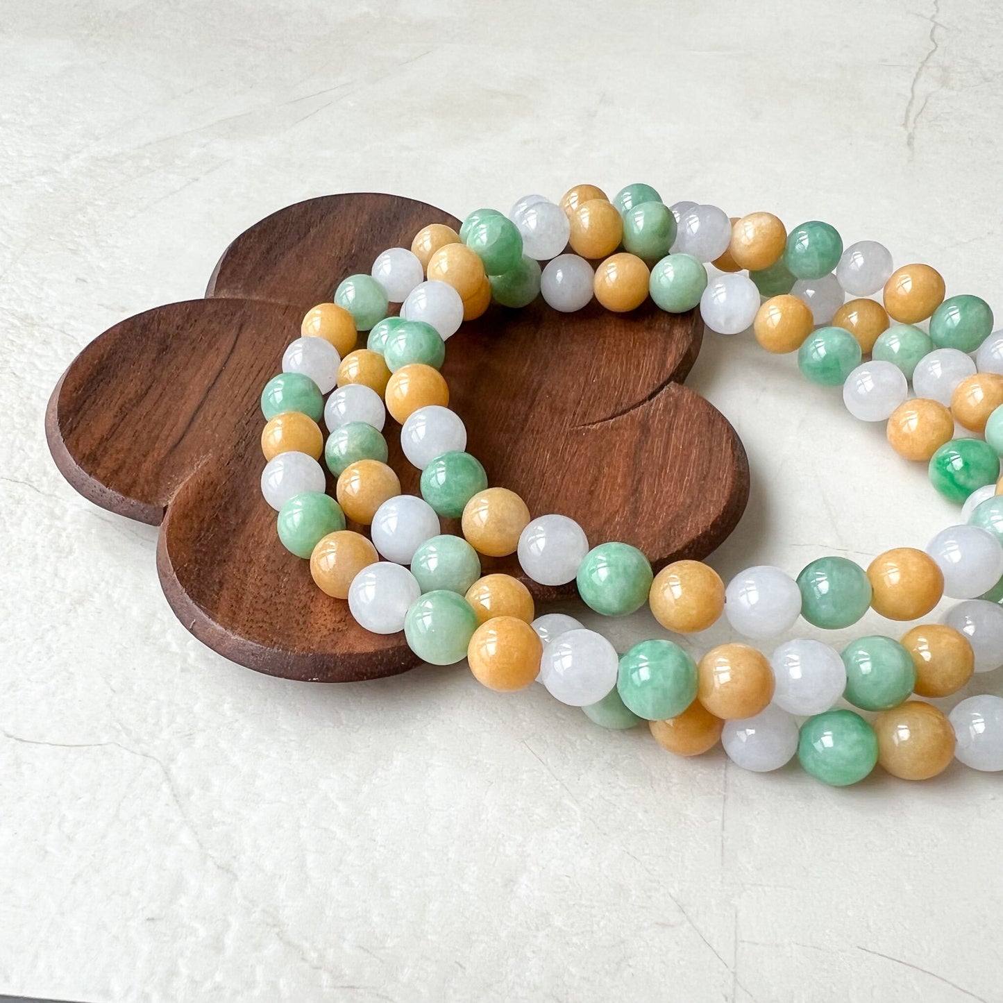 7.75 mm Jadeite Jade Wrapped Bead Bracelet/Necklace, Multi Color Green Yellow White Light Purple Jade, XNZ-0822-1673673098