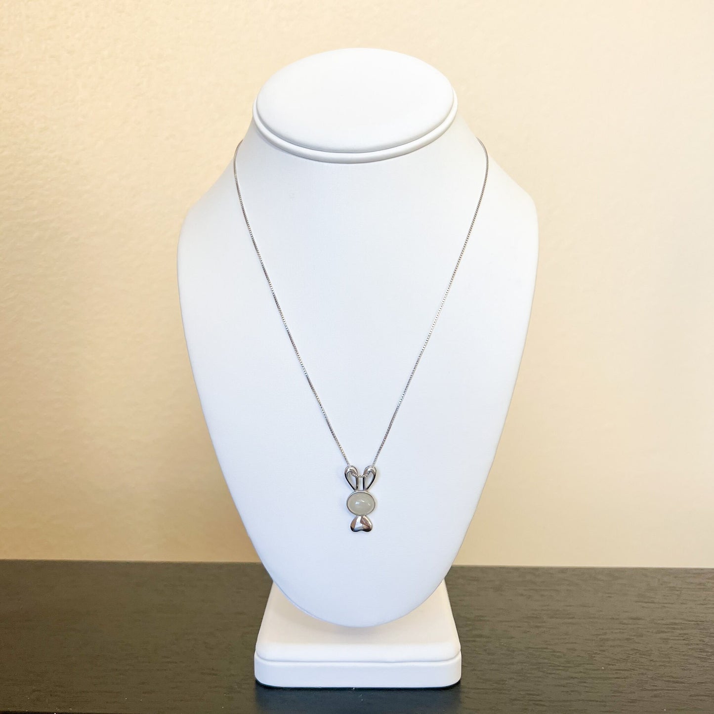 Small White Nephrite Jade Rabbit Pendant with Sterling Silver, HST-0622-1674960559