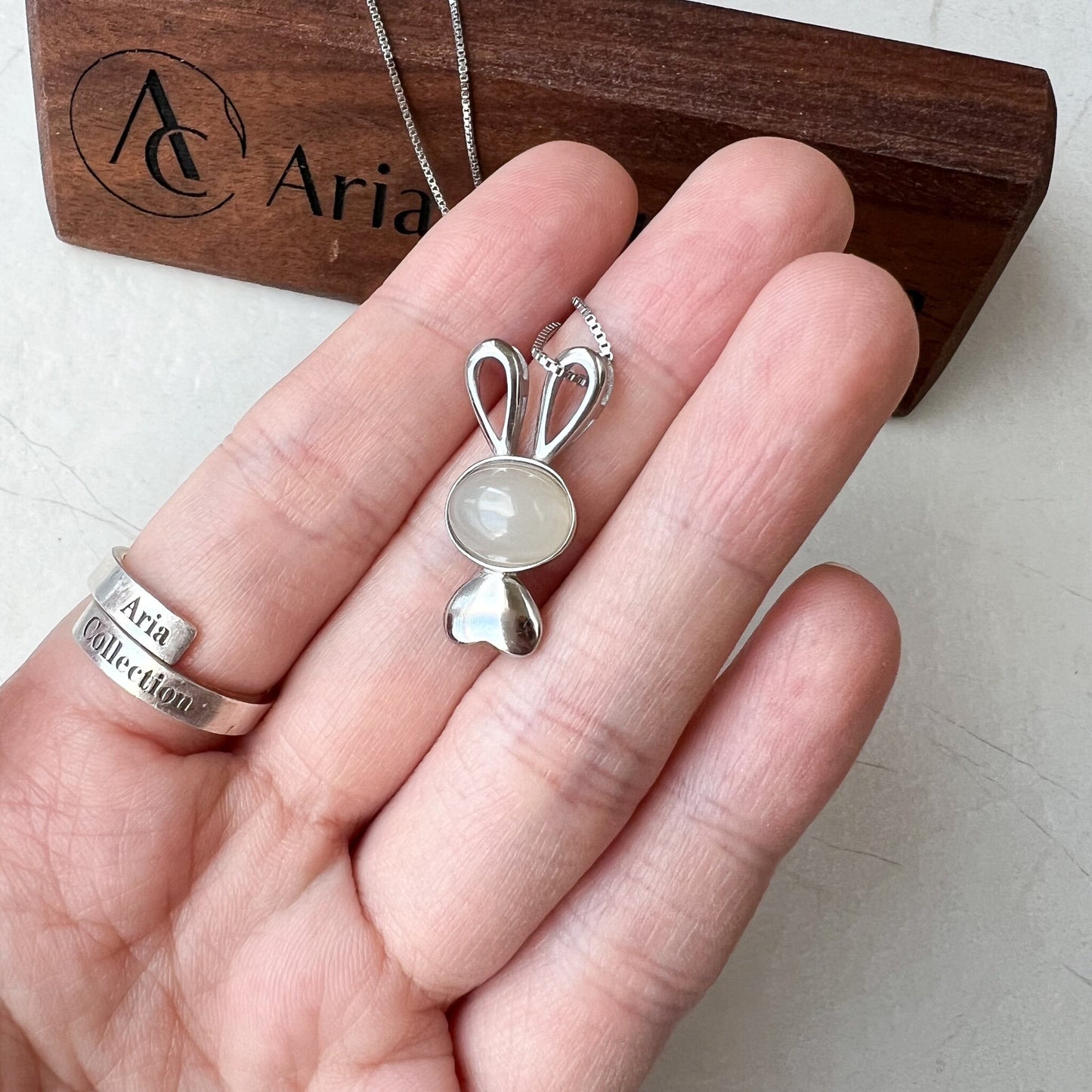 Small White Nephrite Jade Rabbit Pendant with Sterling Silver, HST-0622-1674960559