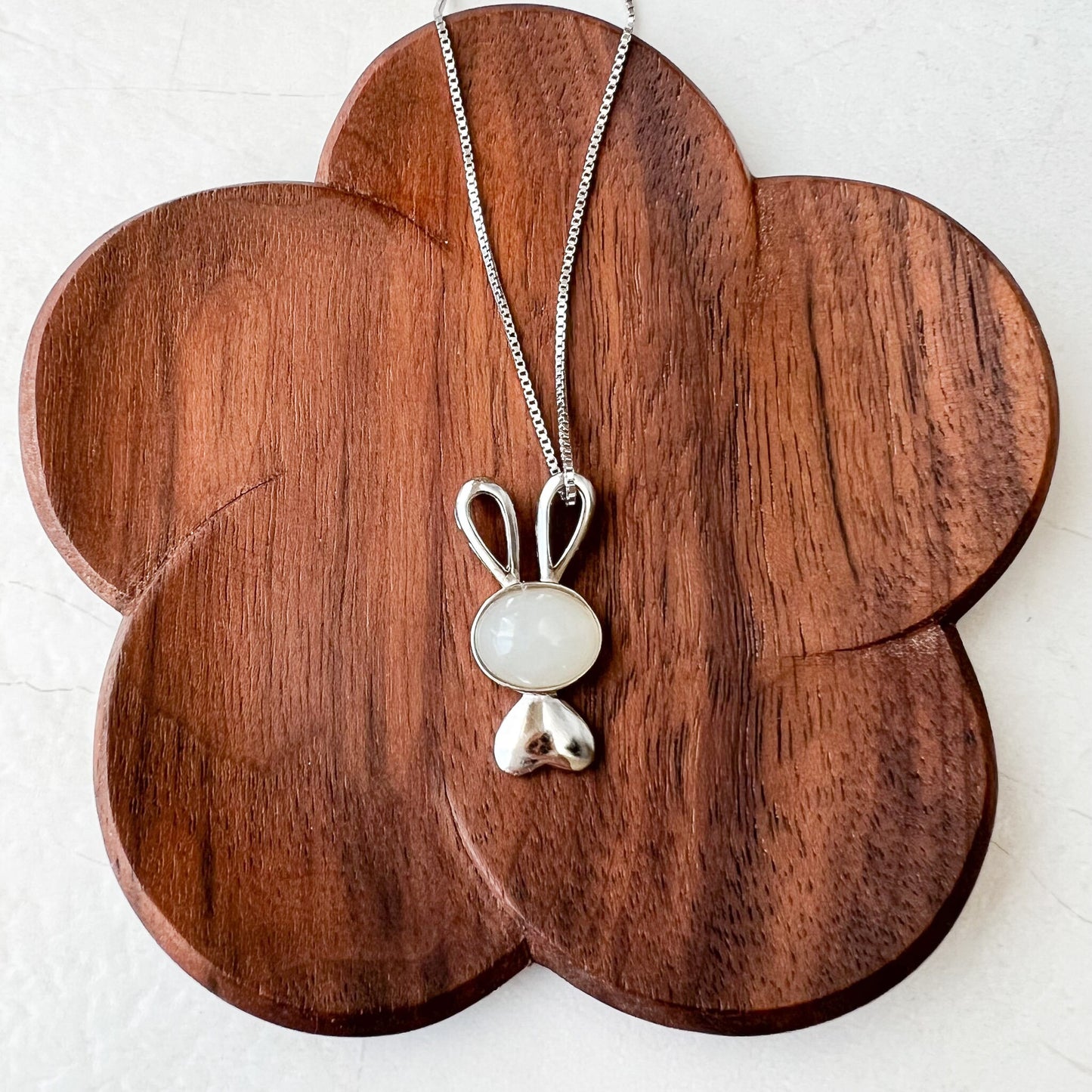 Small White Nephrite Jade Rabbit Pendant with Sterling Silver, HST-0622-1674960559